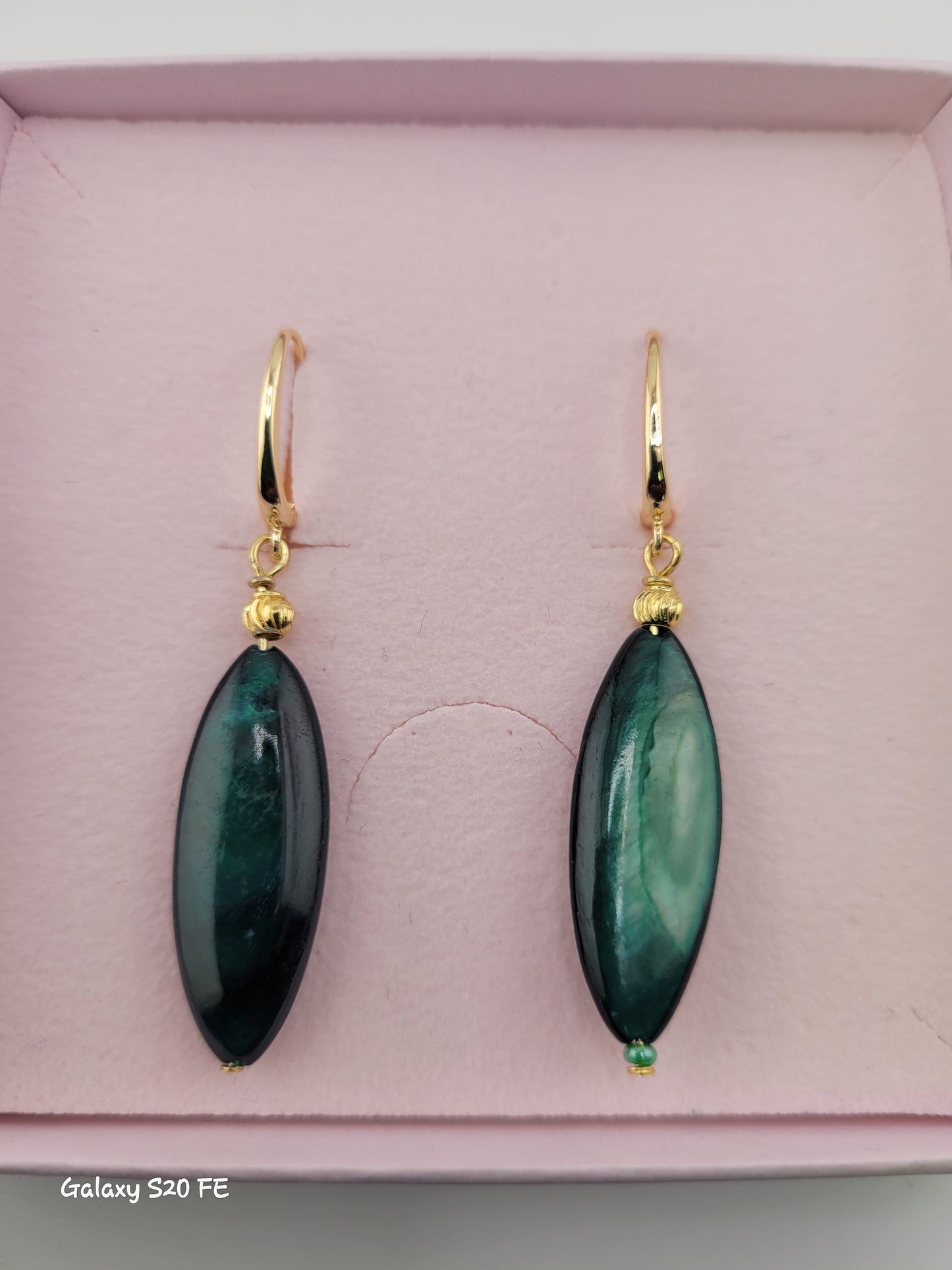 Boucles d'oreilles pendantes en perles coquillage vert Nagpur