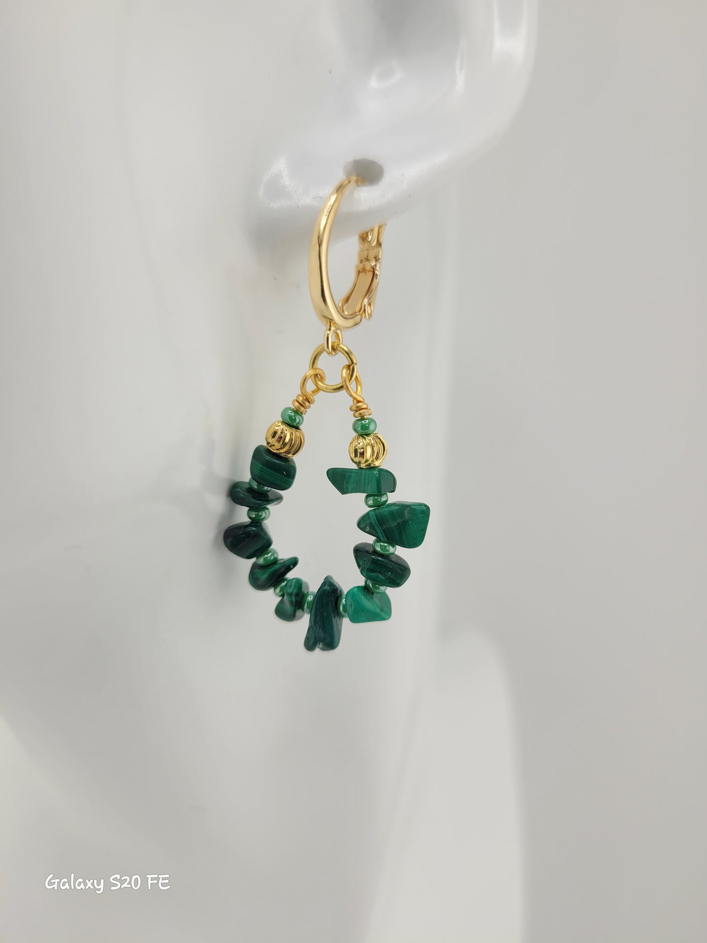 Boucles d'oreille goutte Malachite Tanjavur