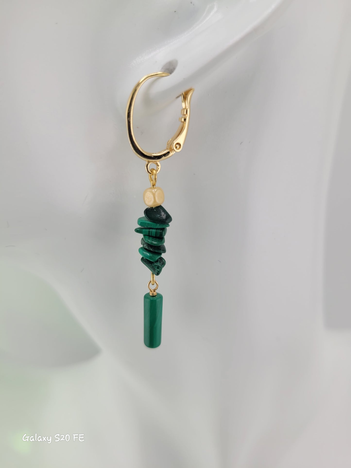 Boucles d'oreille pendante Malachite Tanjavur