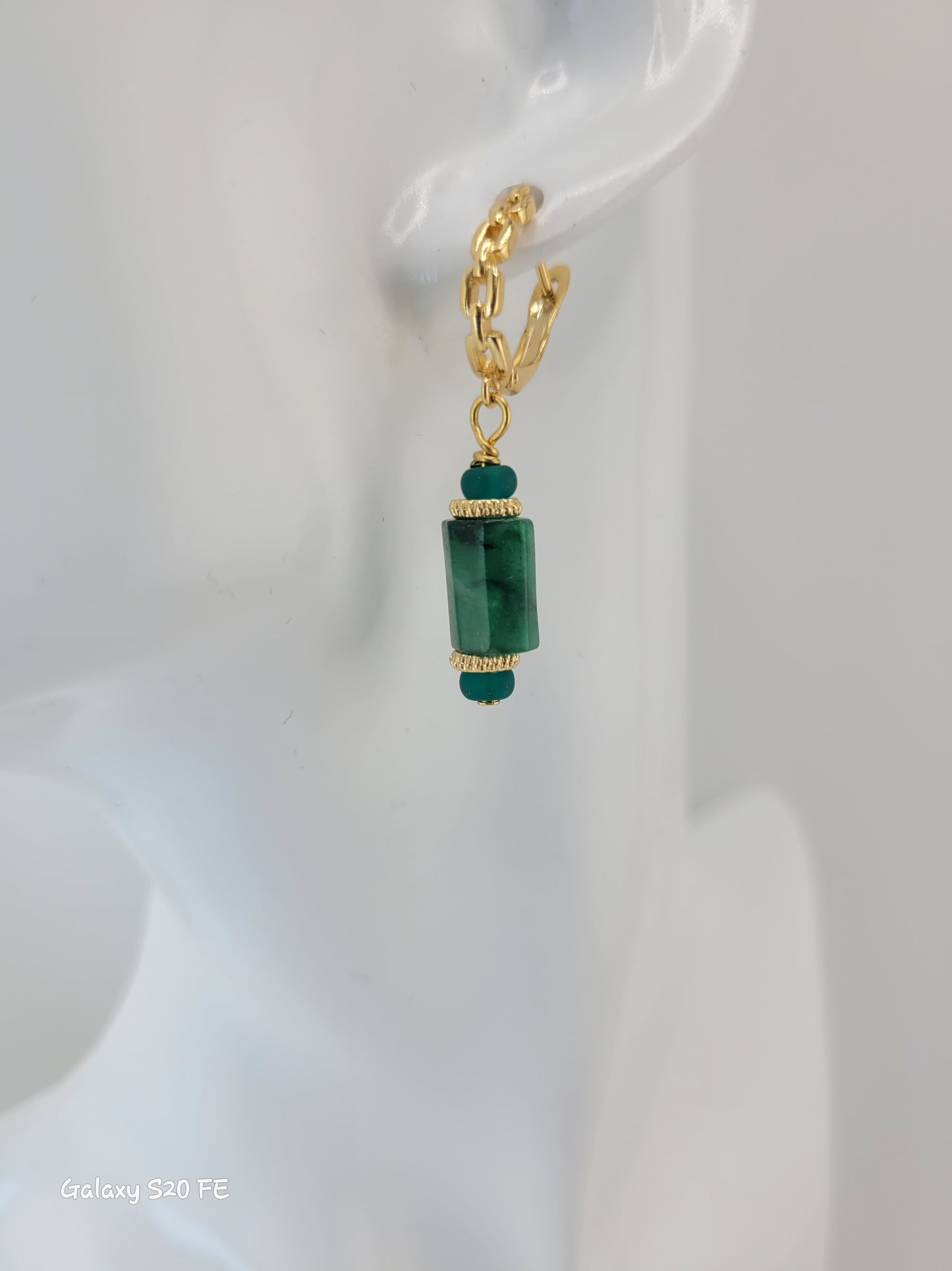 Boucles d'oreilles dormeuse émeraude Tanjavur