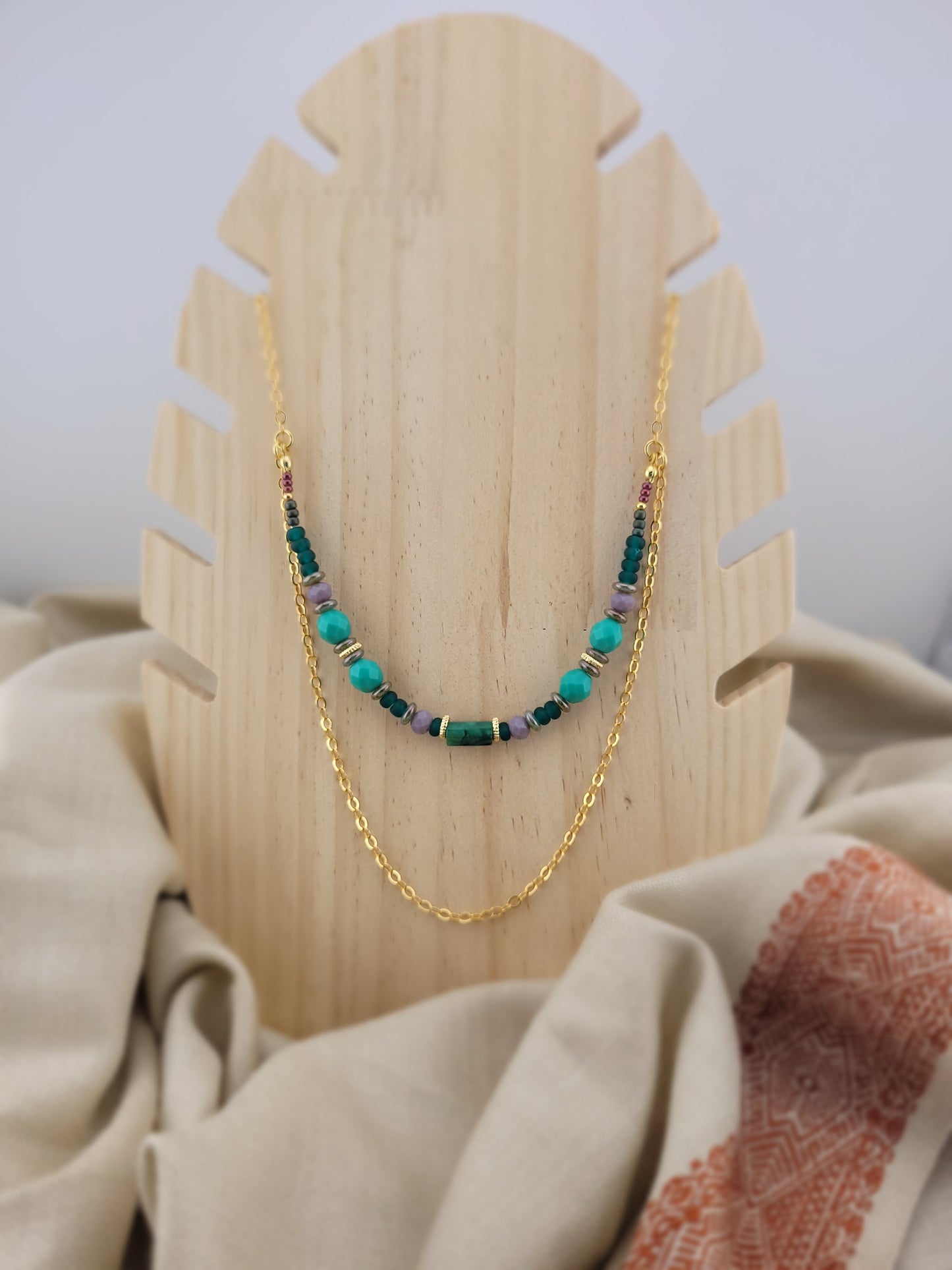 Collier multi rang en Emeraude Tanjavur