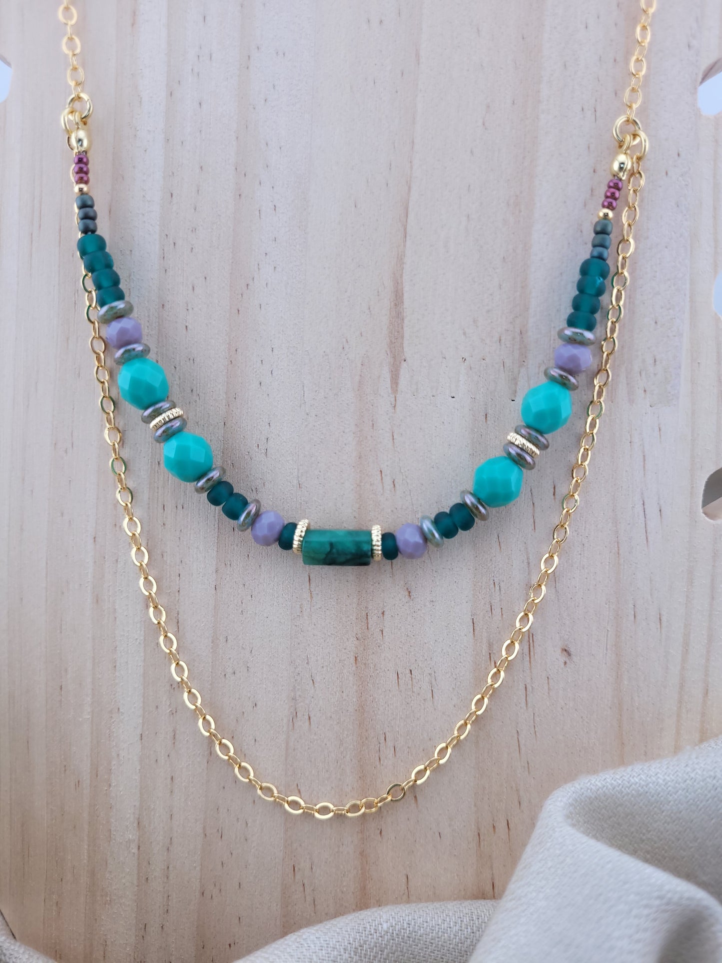 Collier multi rang en Emeraude Tanjavur