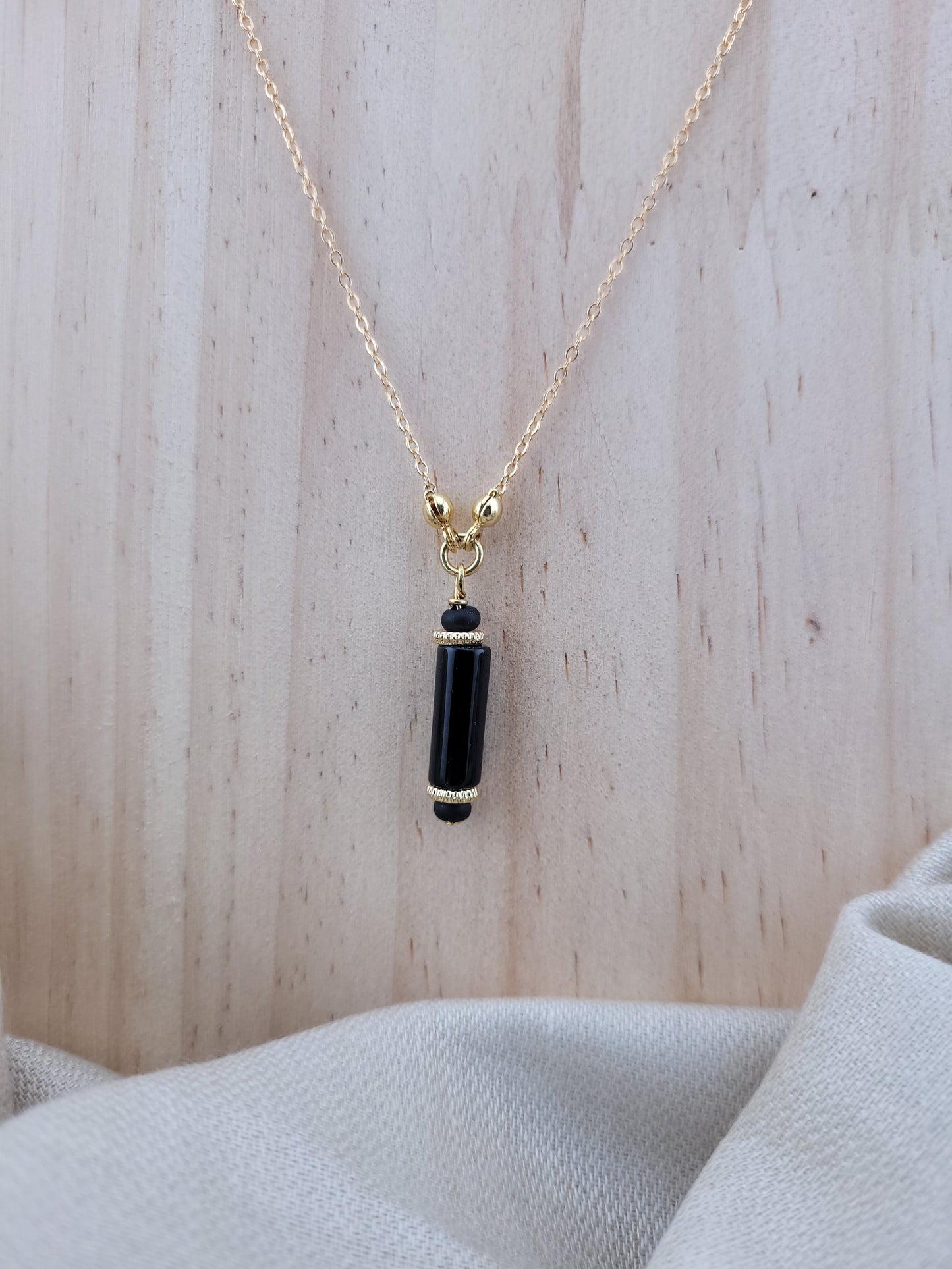 Collier pendentif Onyx noir Tanjavur