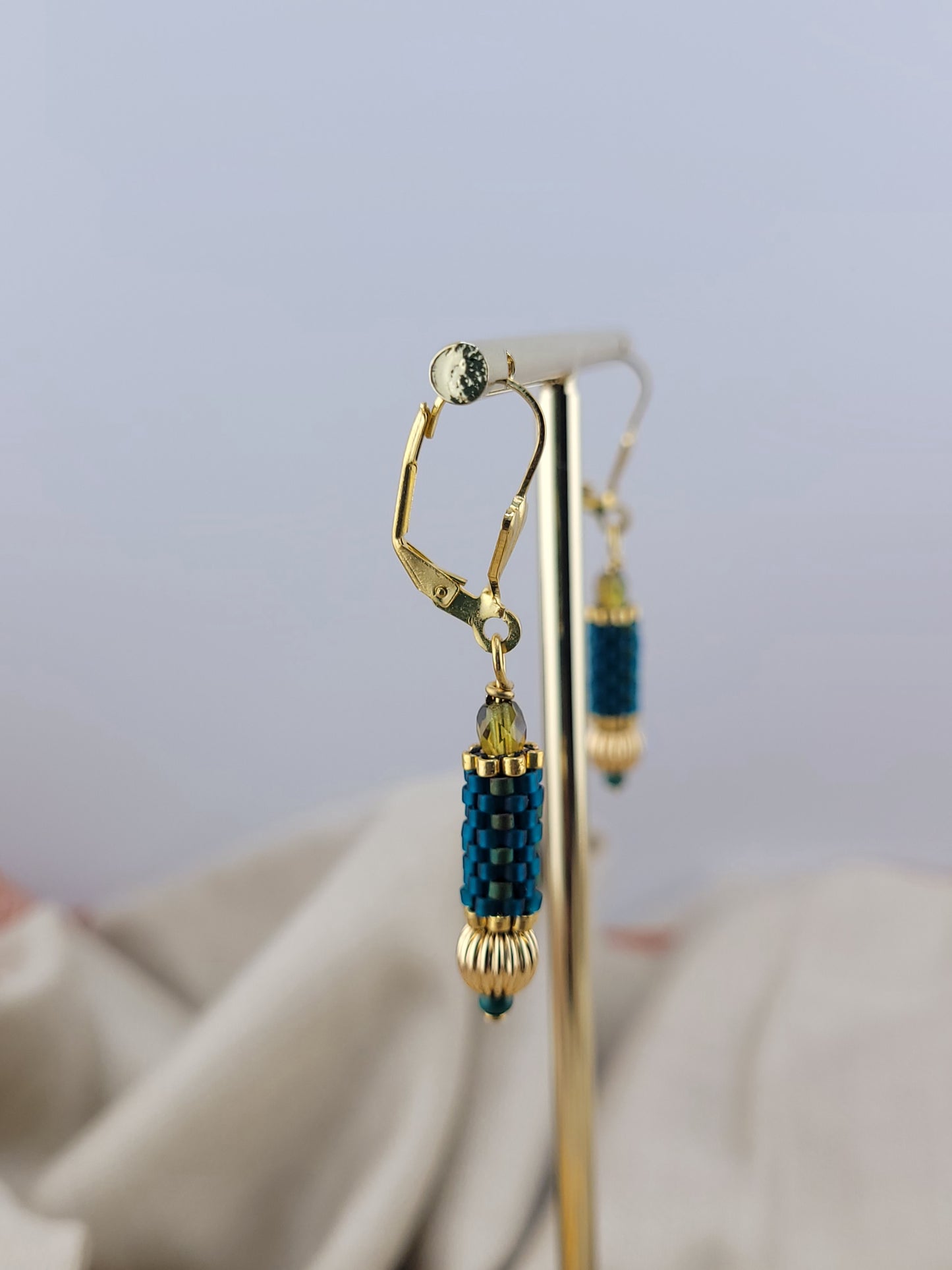 Boucles d'oreilles pendantes en perles miyuki émeraude Mumbai