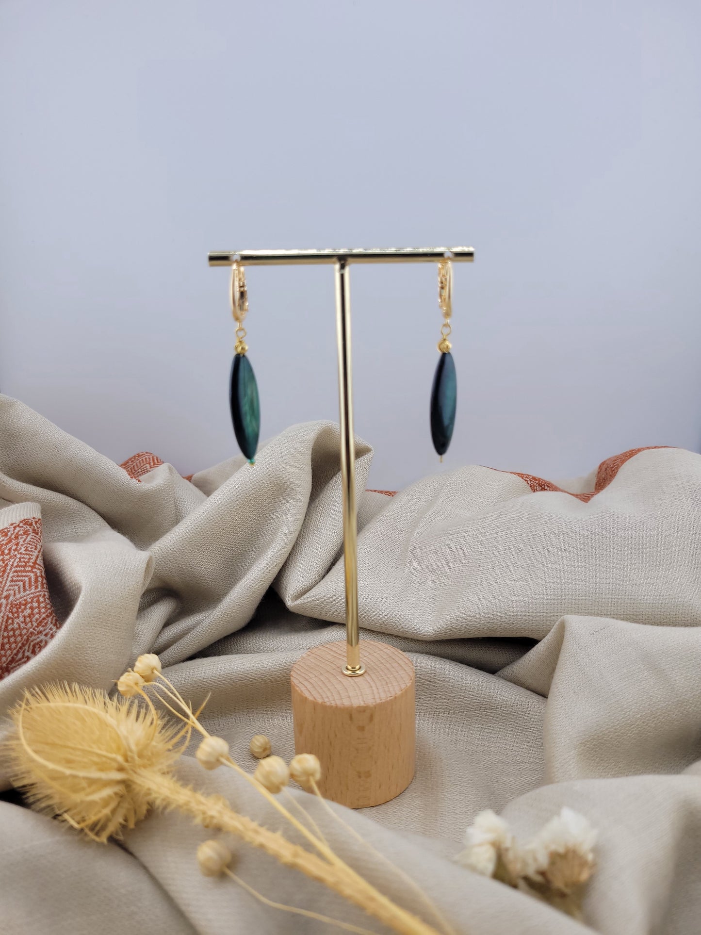 Boucles d'oreilles pendantes en perles coquillage vert Nagpur