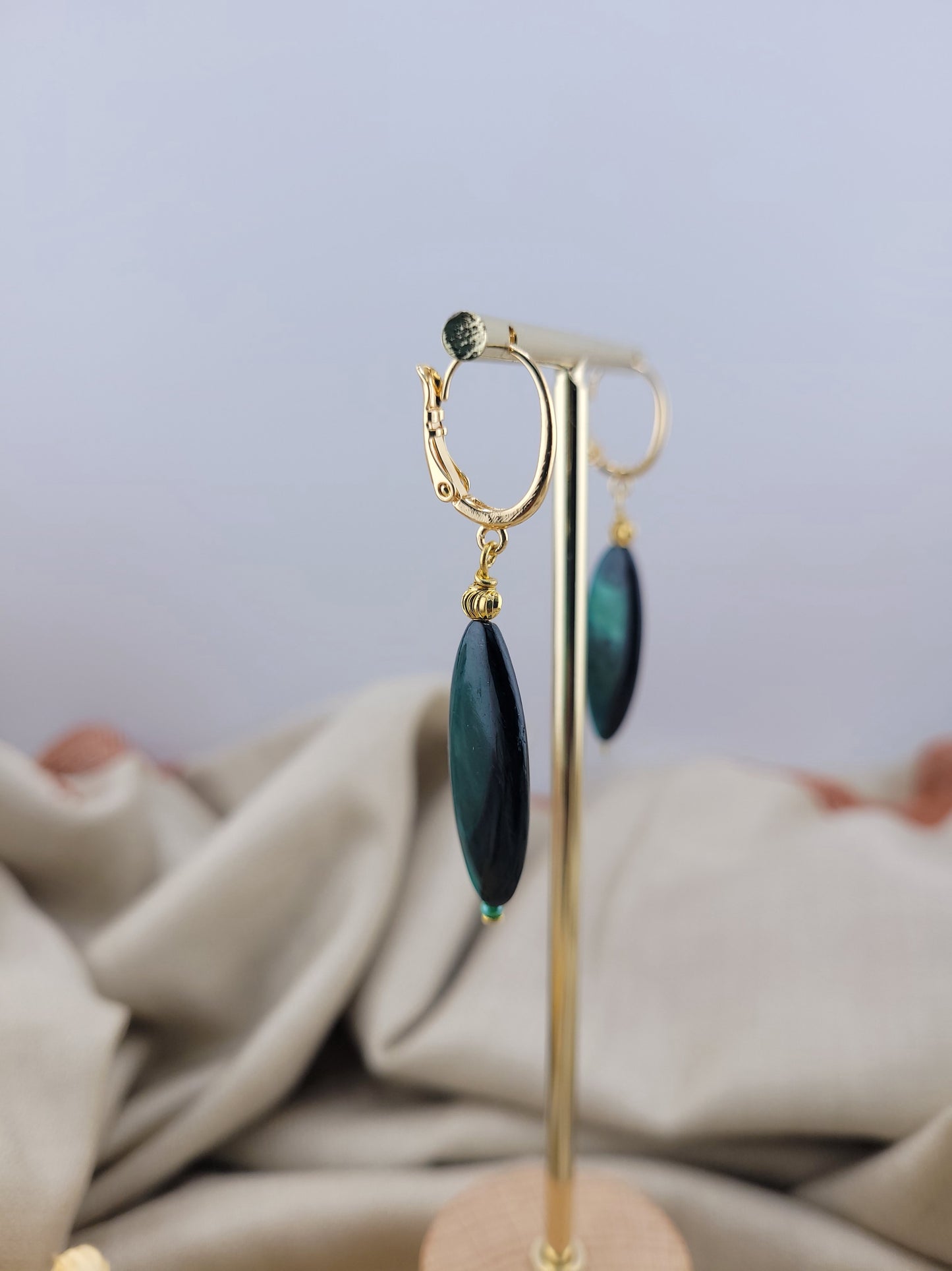 Boucles d'oreilles pendantes en perles coquillage vert Nagpur