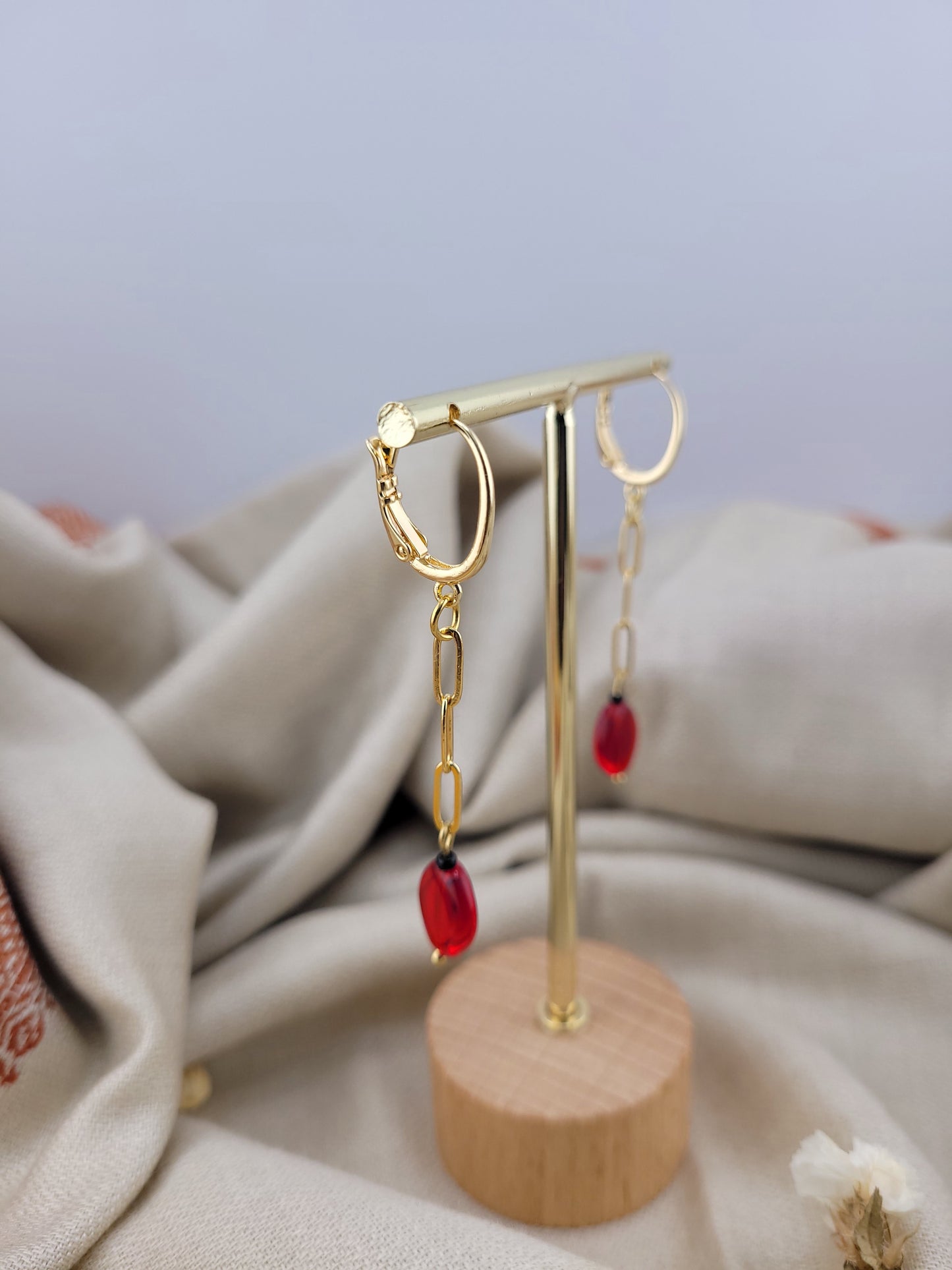 Boucles d'oreilles pendantes rouge Bombay