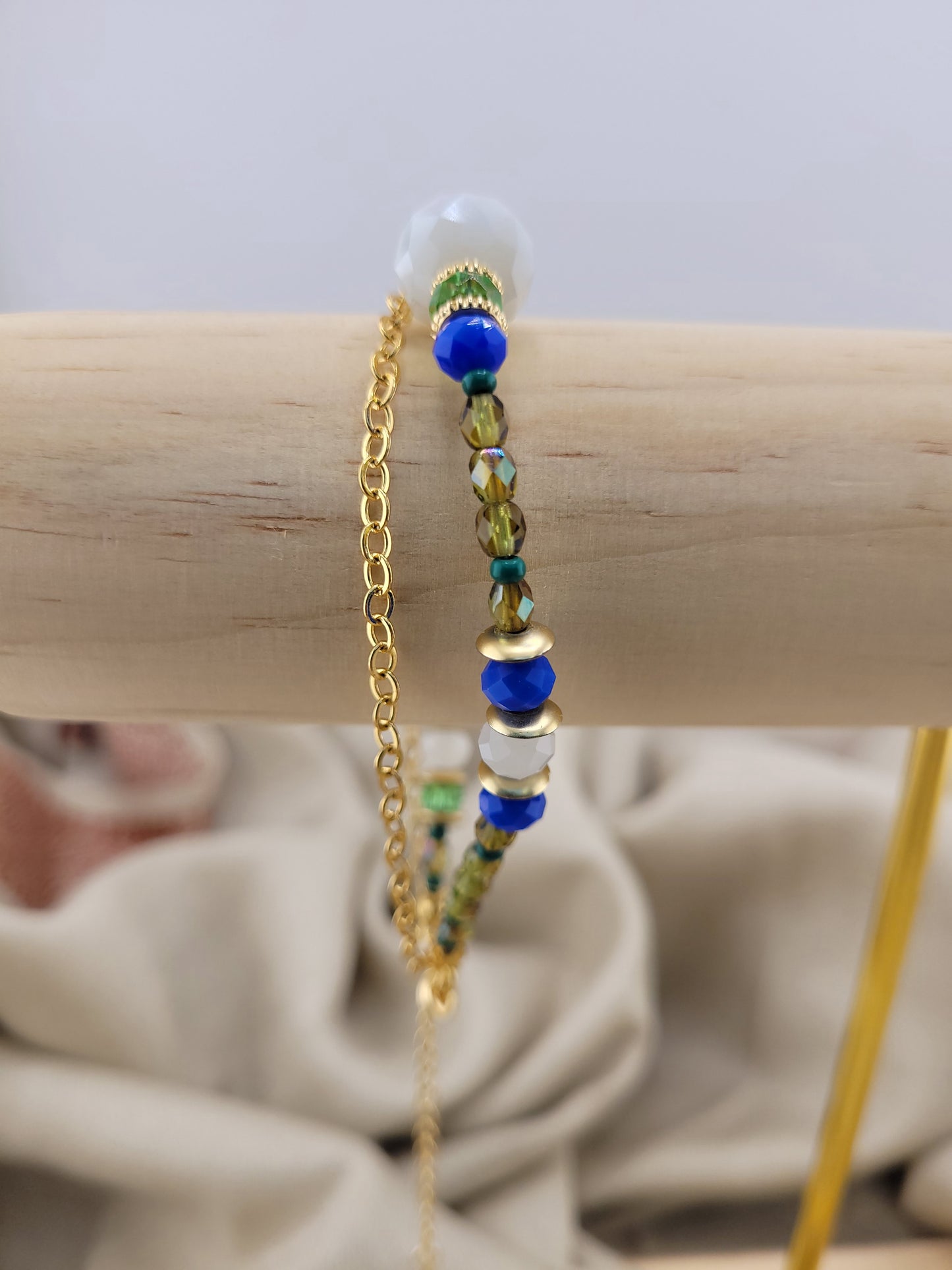 Bracelet double en perle vert et bleu Hyderabad