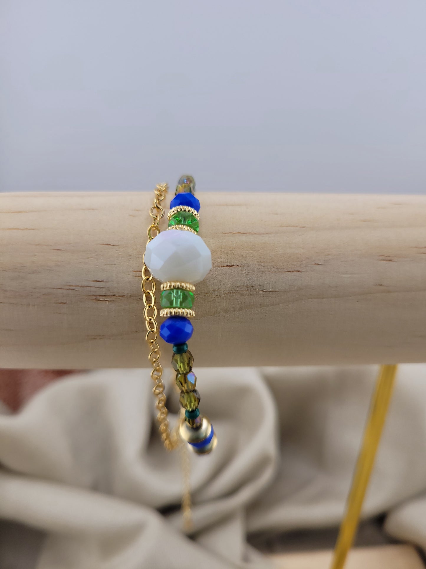 Bracelet double en perle vert et bleu Hyderabad