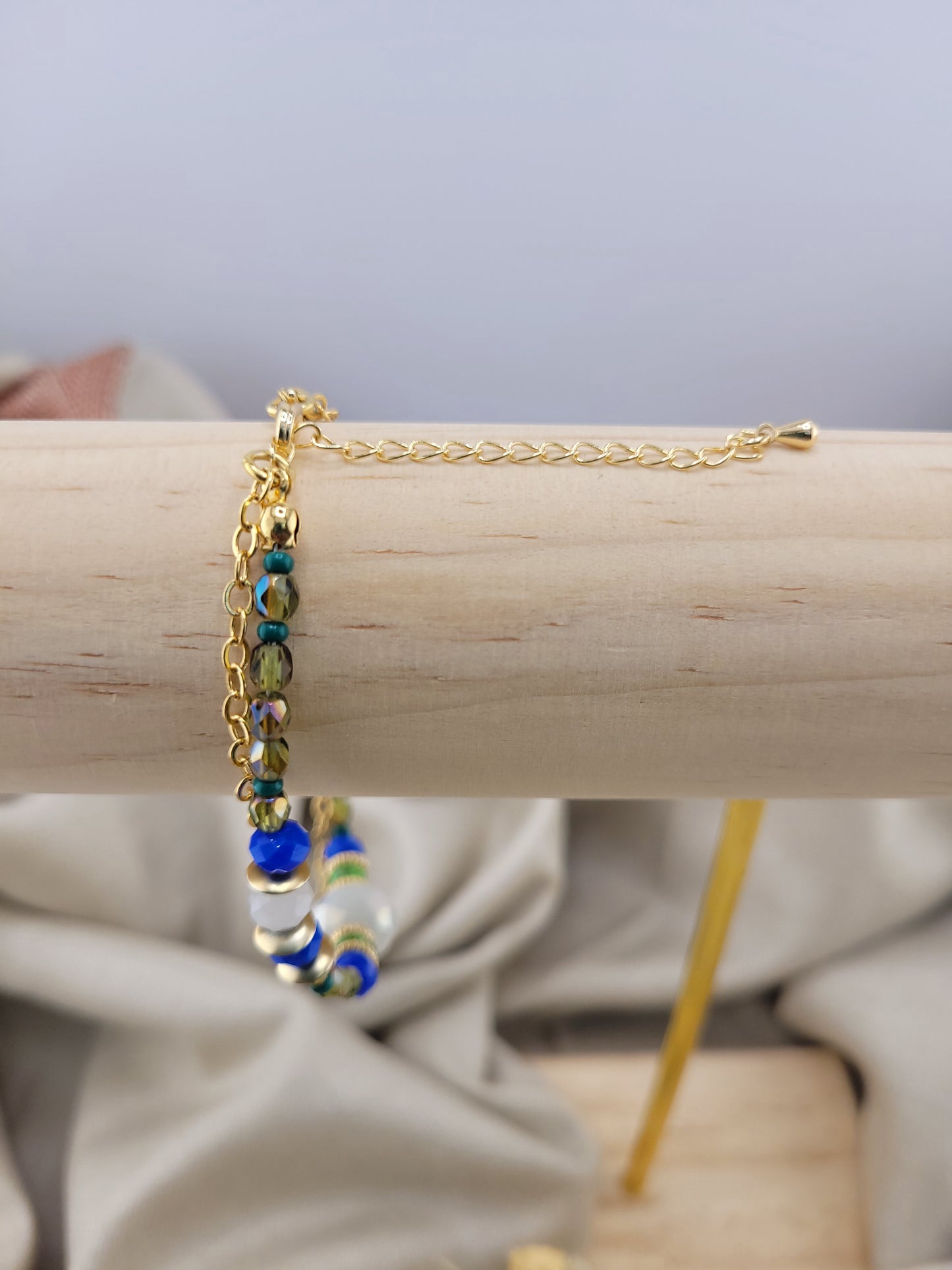 Bracelet double en perle vert et bleu Hyderabad