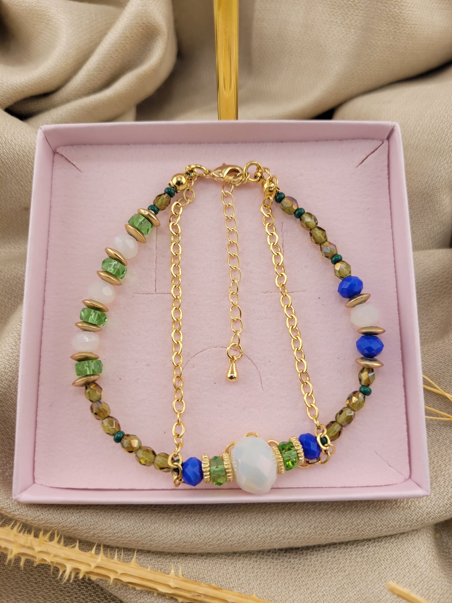 Bracelet double en perle vert et bleu Hyderabad