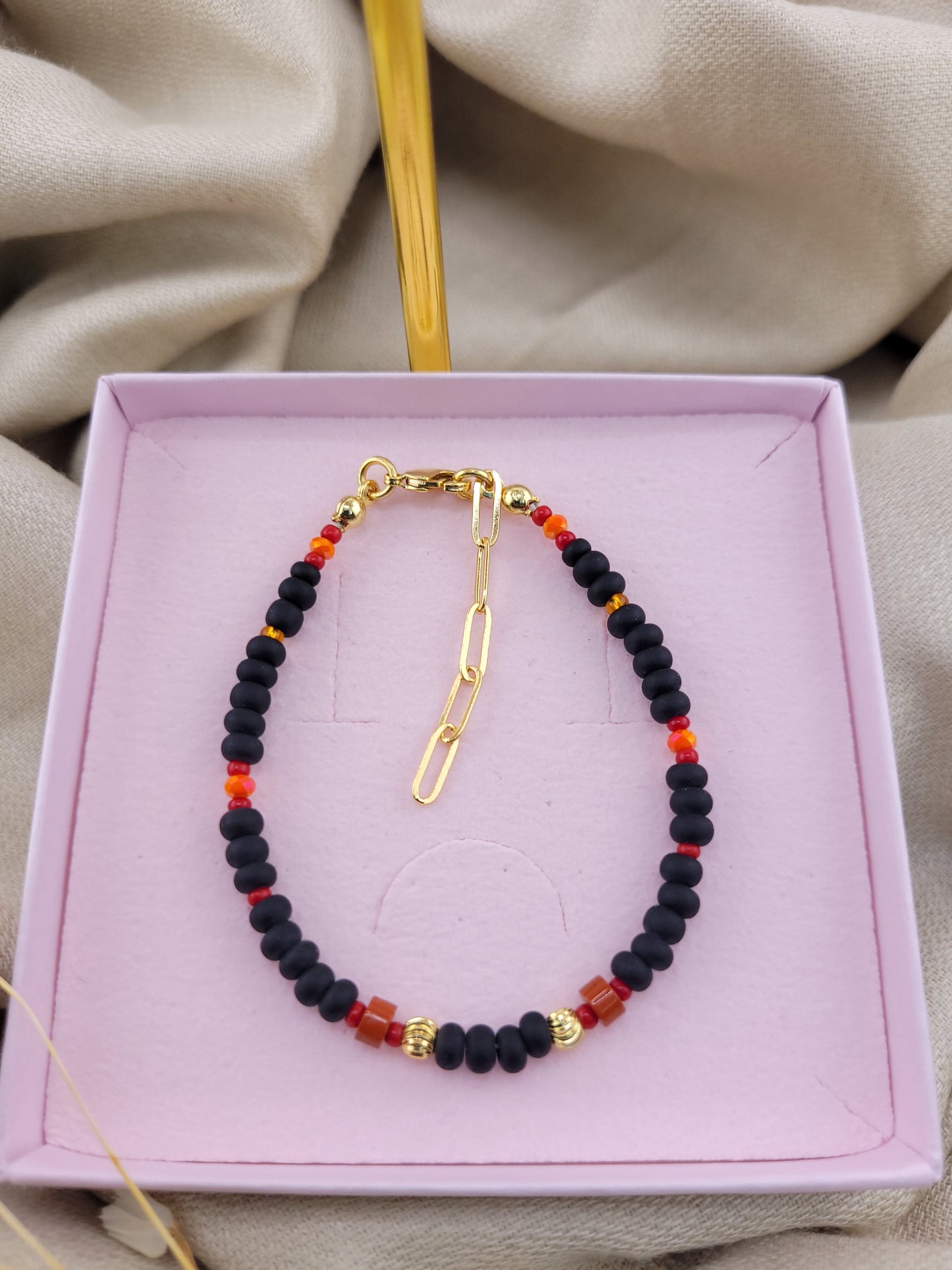 Bracelet en perles jaspe rouge Tanjavur