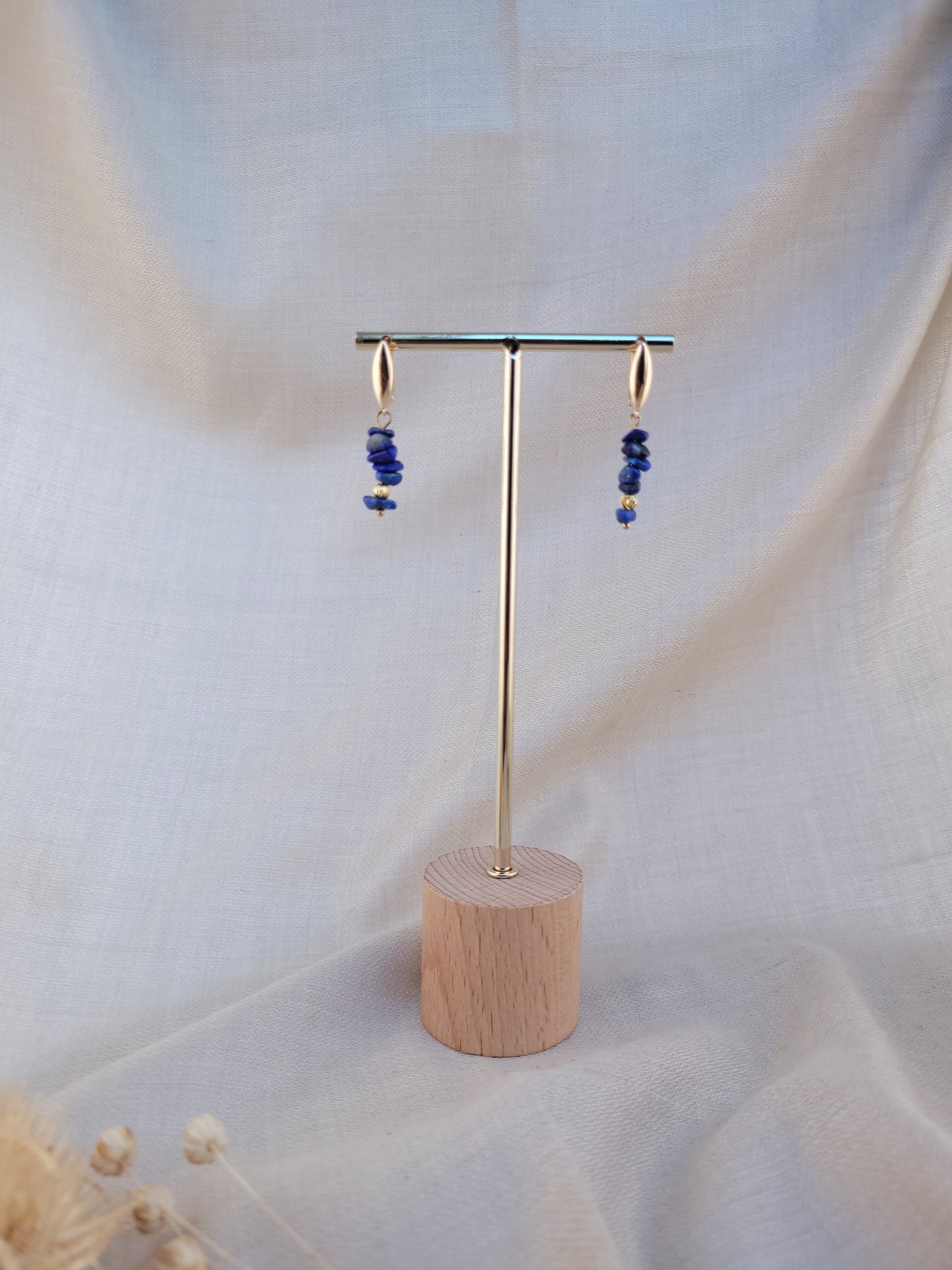 Boucles d'oreille dormeuse Lapis lazuri Tanjavur