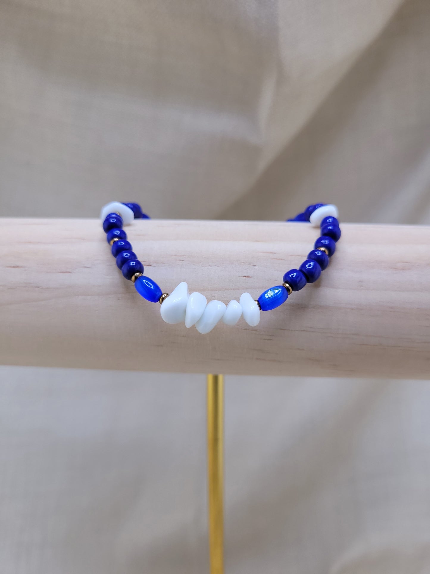 Bracelet en perles jaspe bleu et blanc Tanjavur