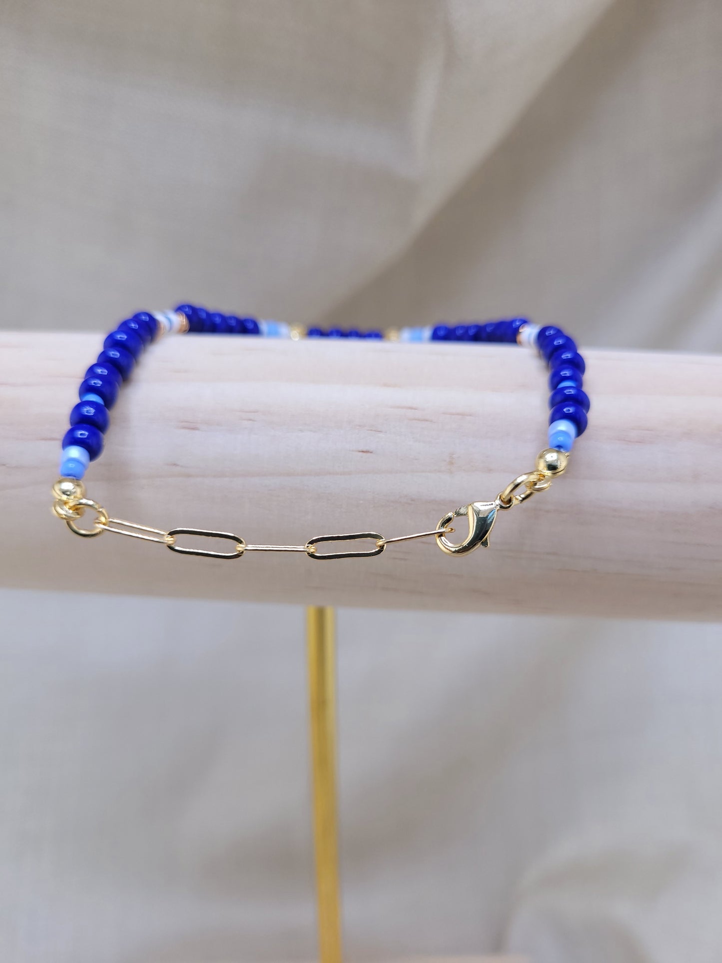 Bracelet en perles de rocailles bleu Tanjavur