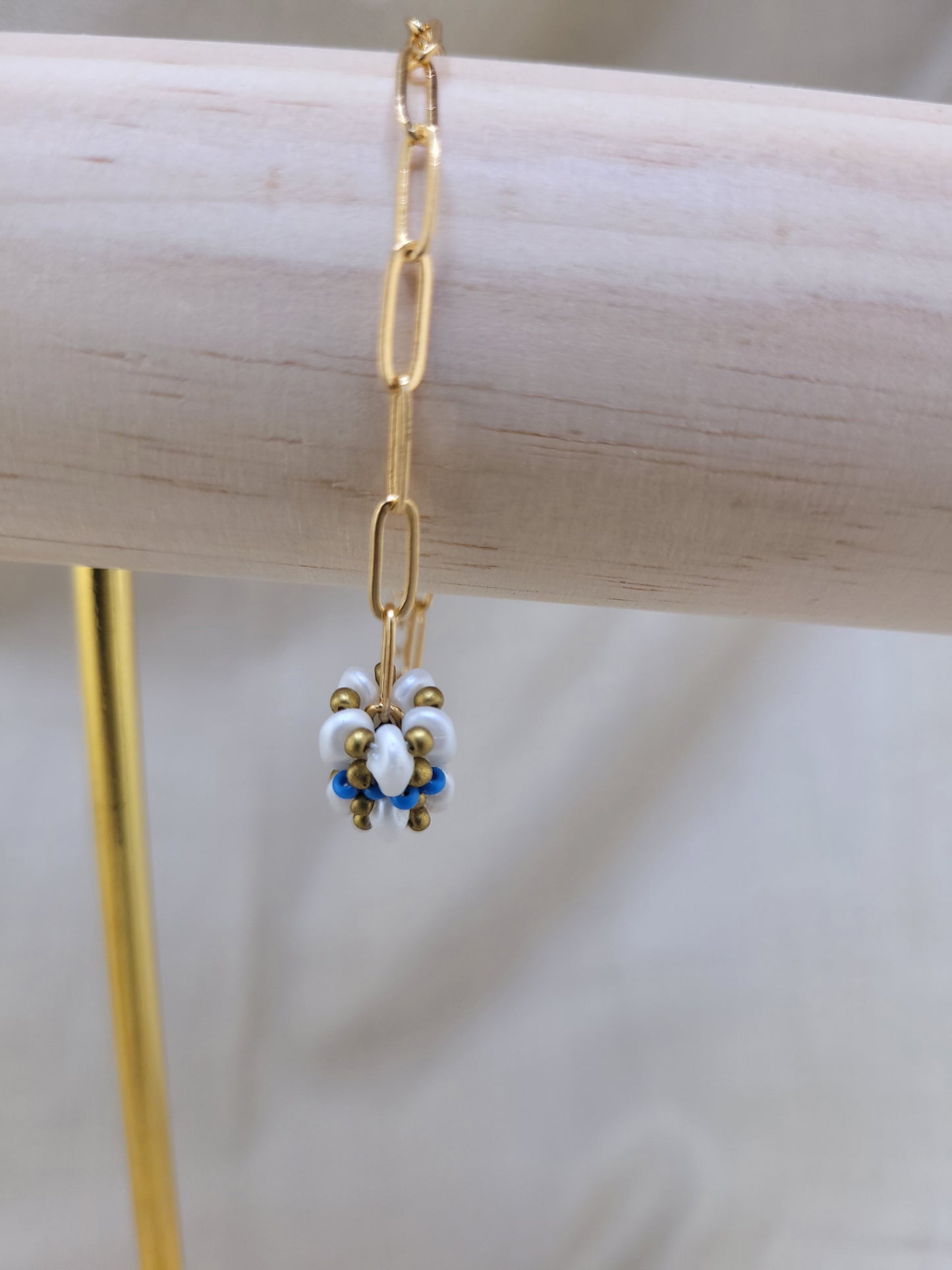 Gourmette en perles duo bleu Marmara