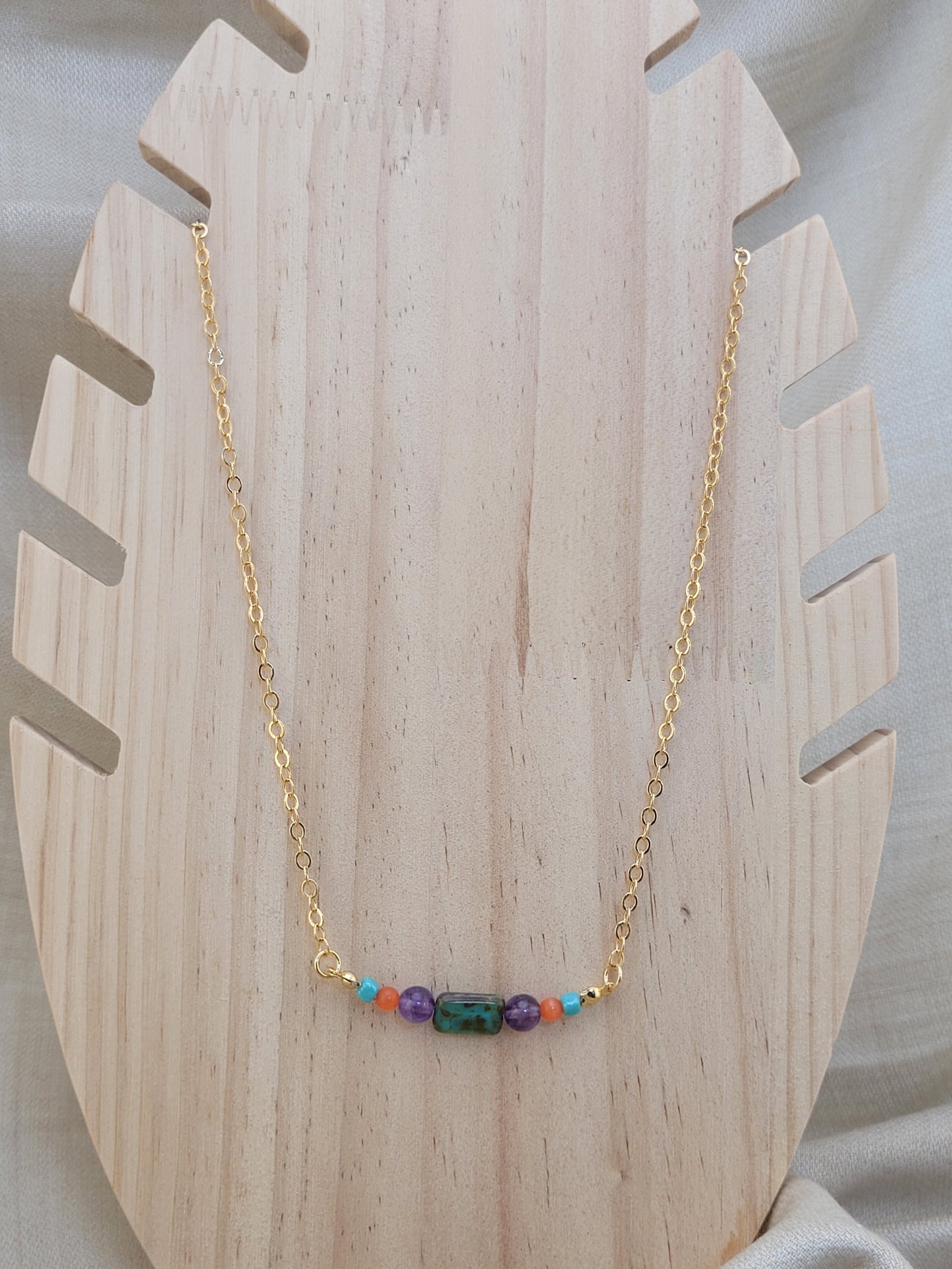 Collier en perle de verre multicolore Améthyste