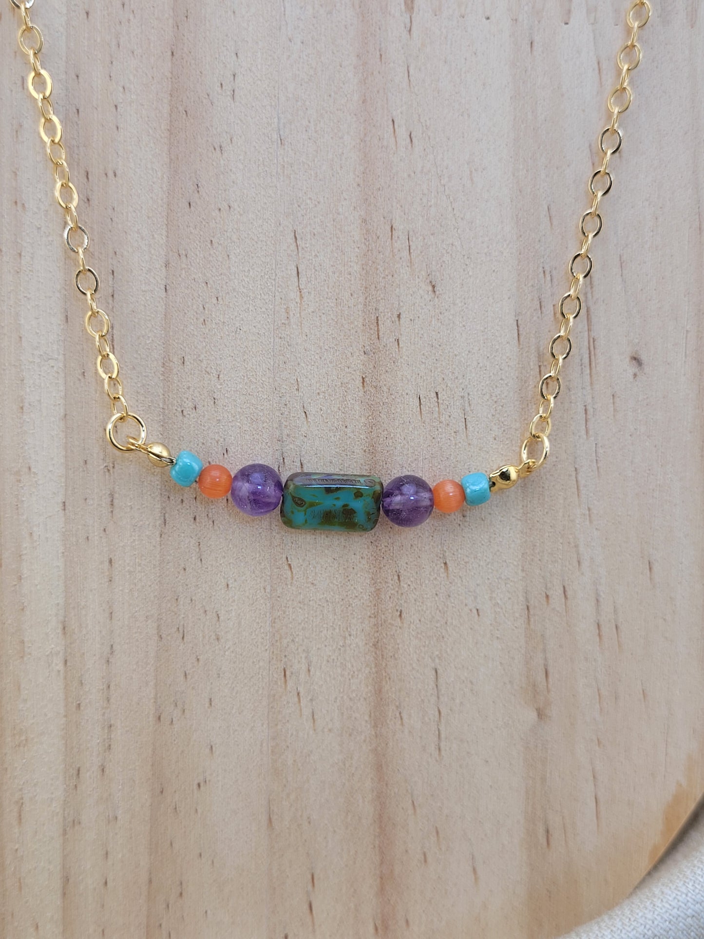 Collier en perle de verre multicolore Améthyste