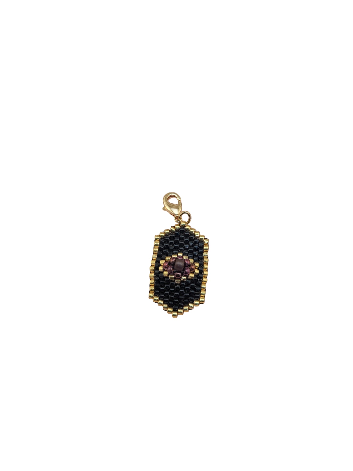 Pendentif Médaillon en miyuki tissé noir Recife