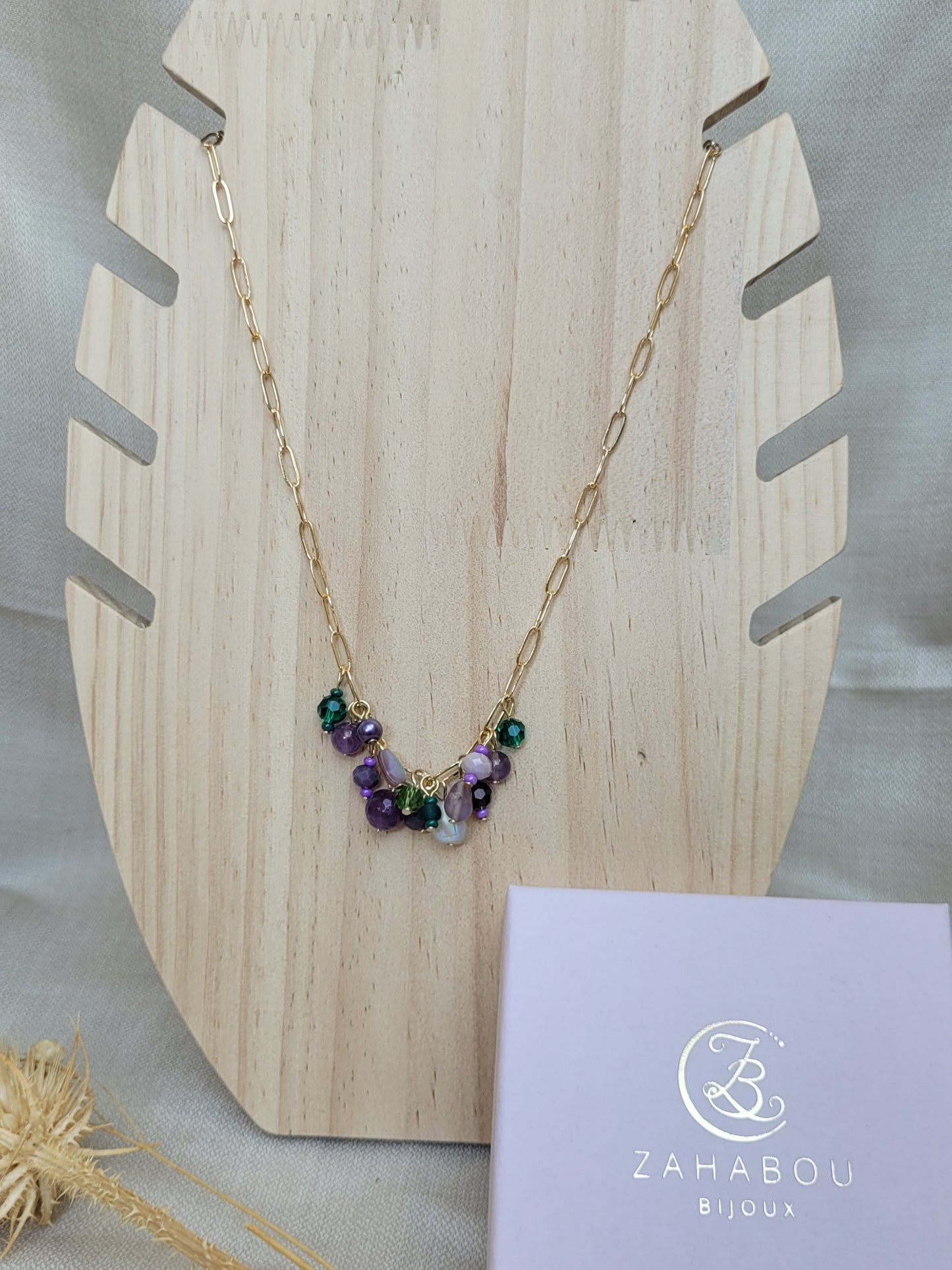 Collier en perle de verre Violet Indorre