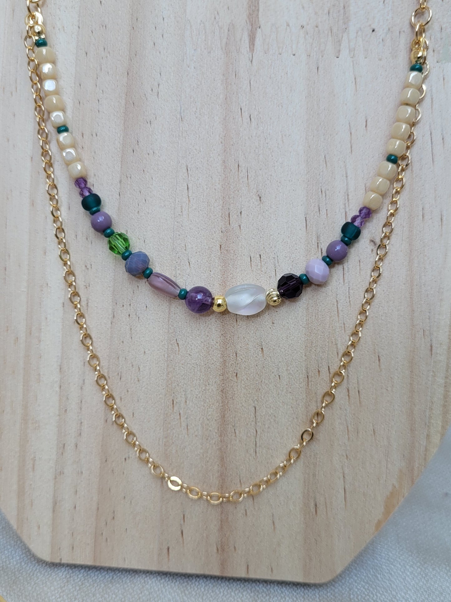 Collier multi rang en Améthyste et perles violet Mandurai