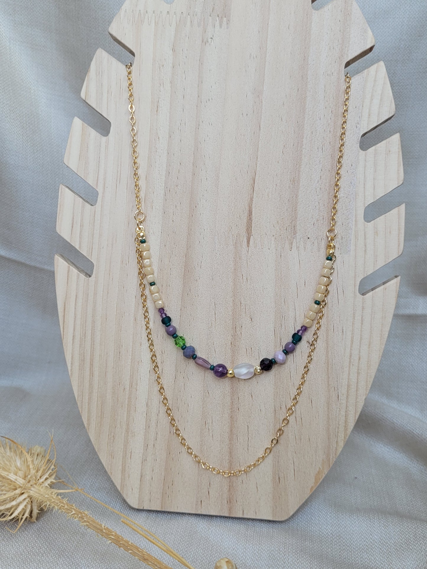 Collier multi rang en Améthyste et perles violet Mandurai