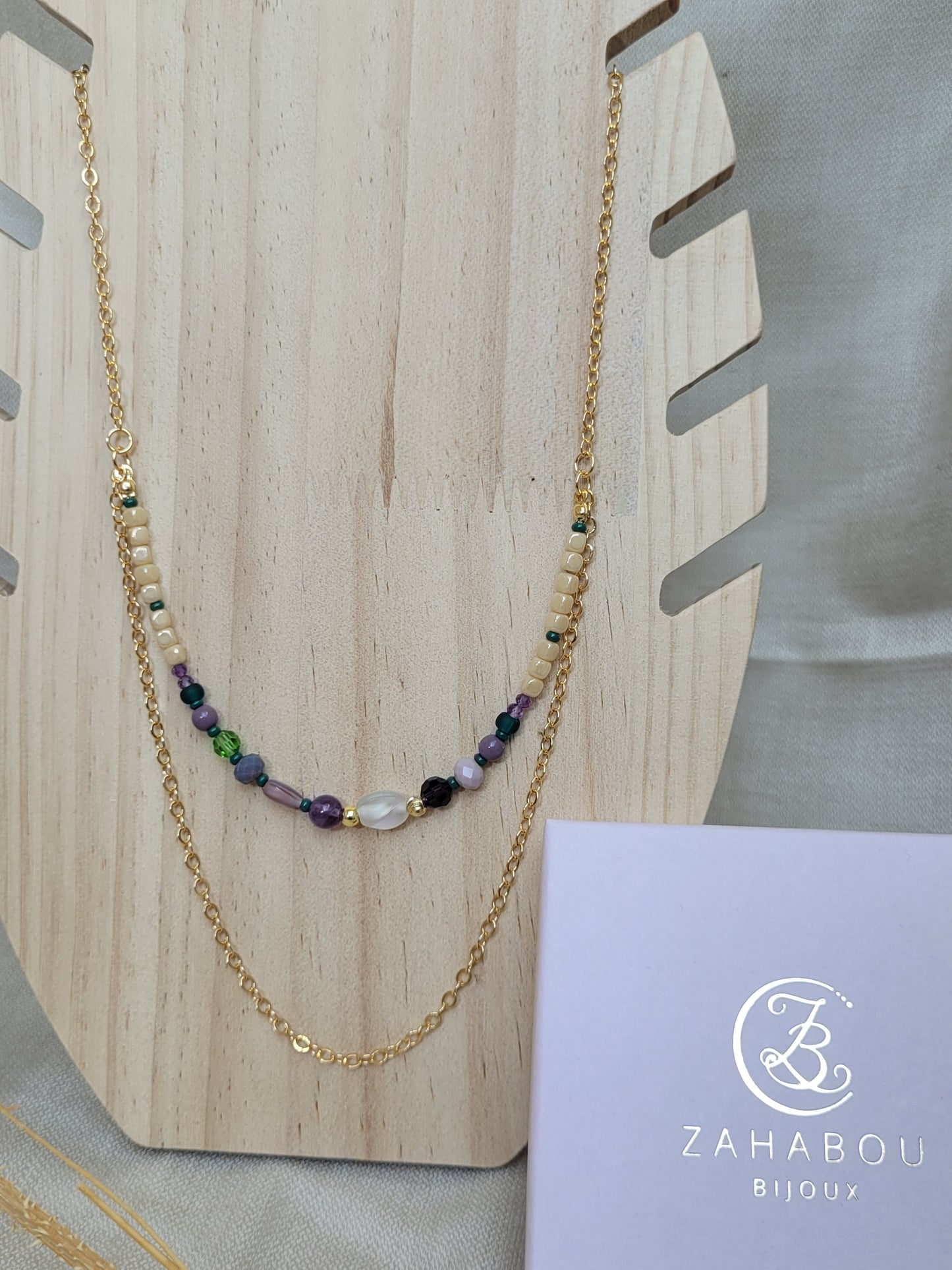 Collier multi rang en Améthyste et perles violet Mandurai