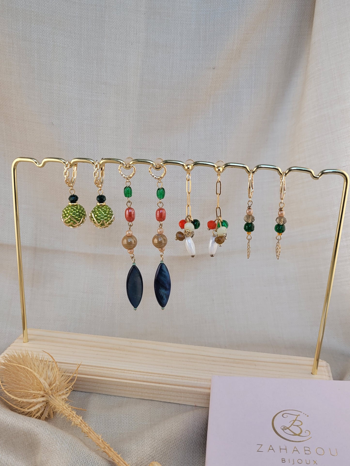 Boucles d'oreilles en perles perlées verts Galata