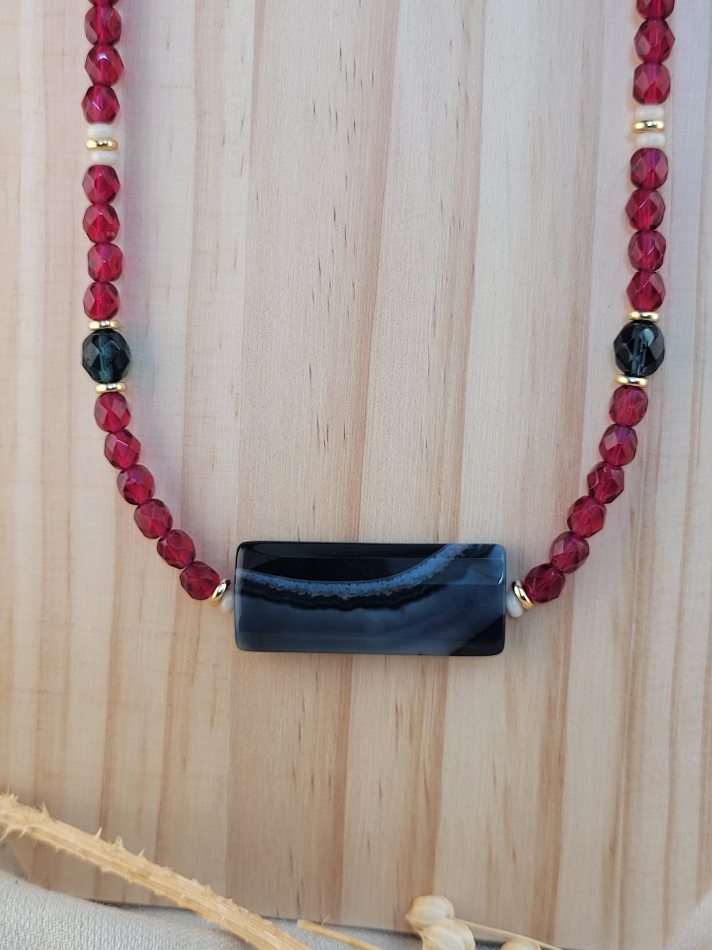 Collier sautoir Bordeau et bleu Bogota