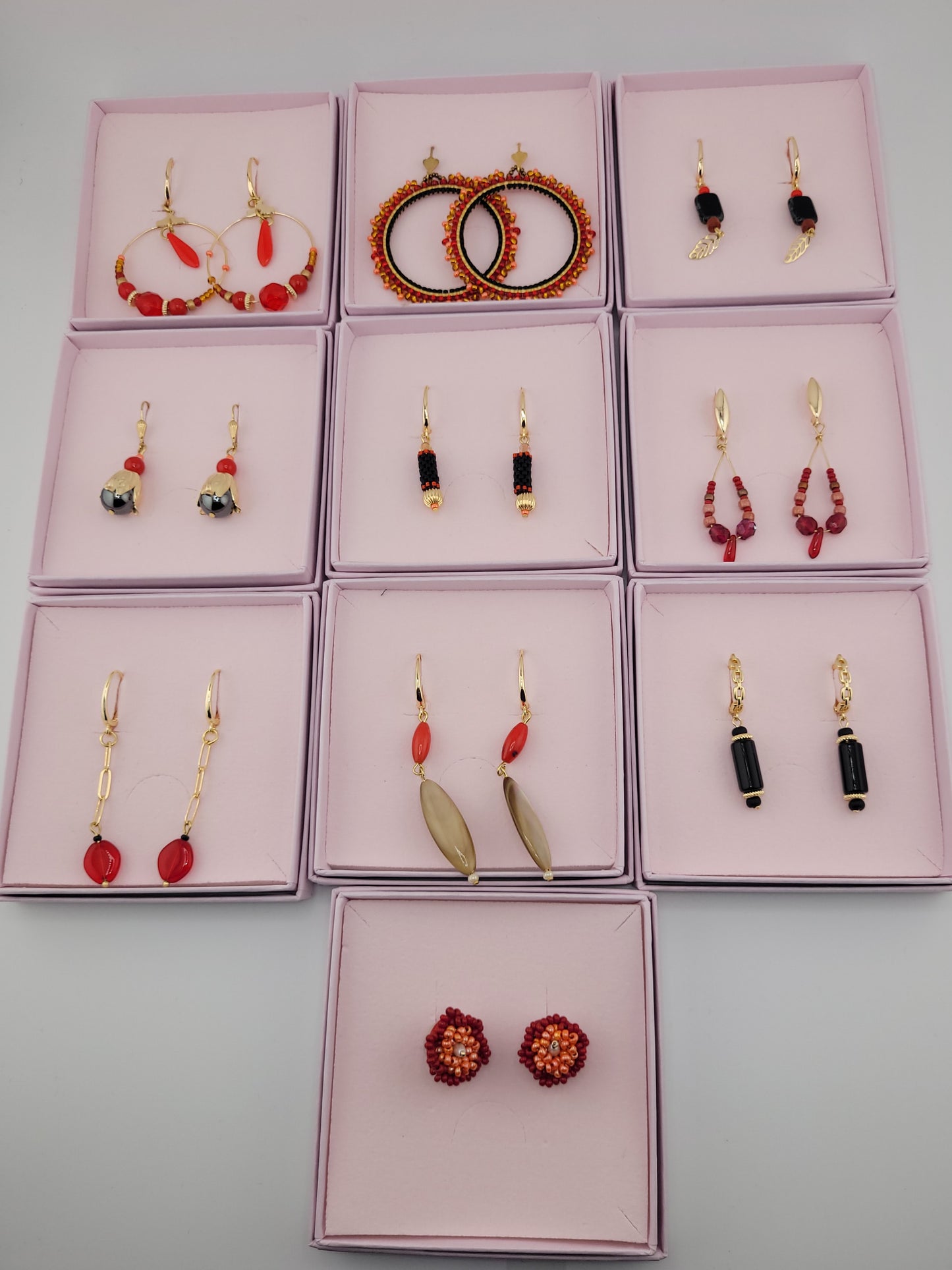 Boucles d'oreilles pendantes rouge Bombay