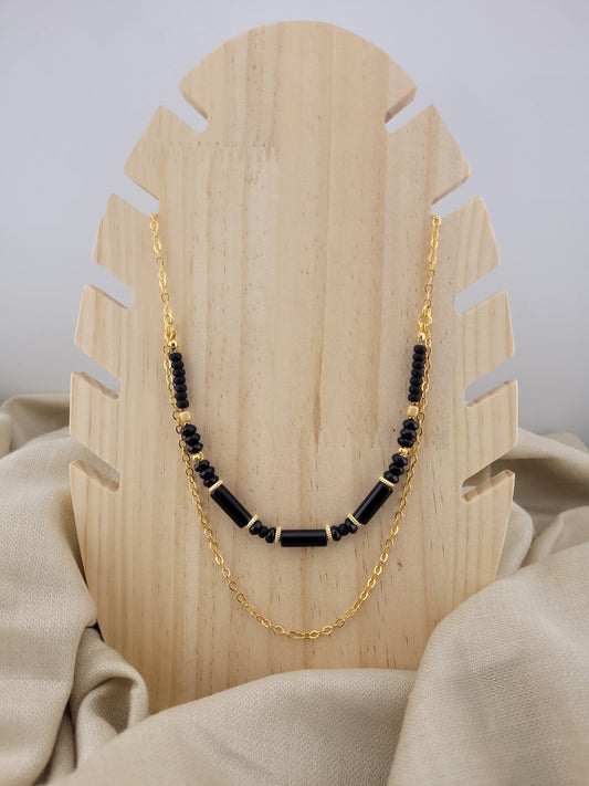 Collier multi rang en Onyx Tanjavur