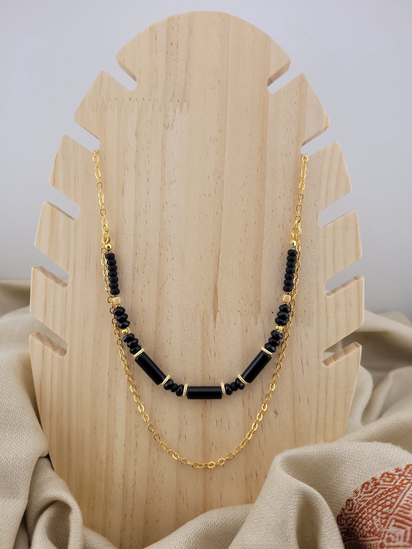 Collier multi rang en Onyx Tanjavur