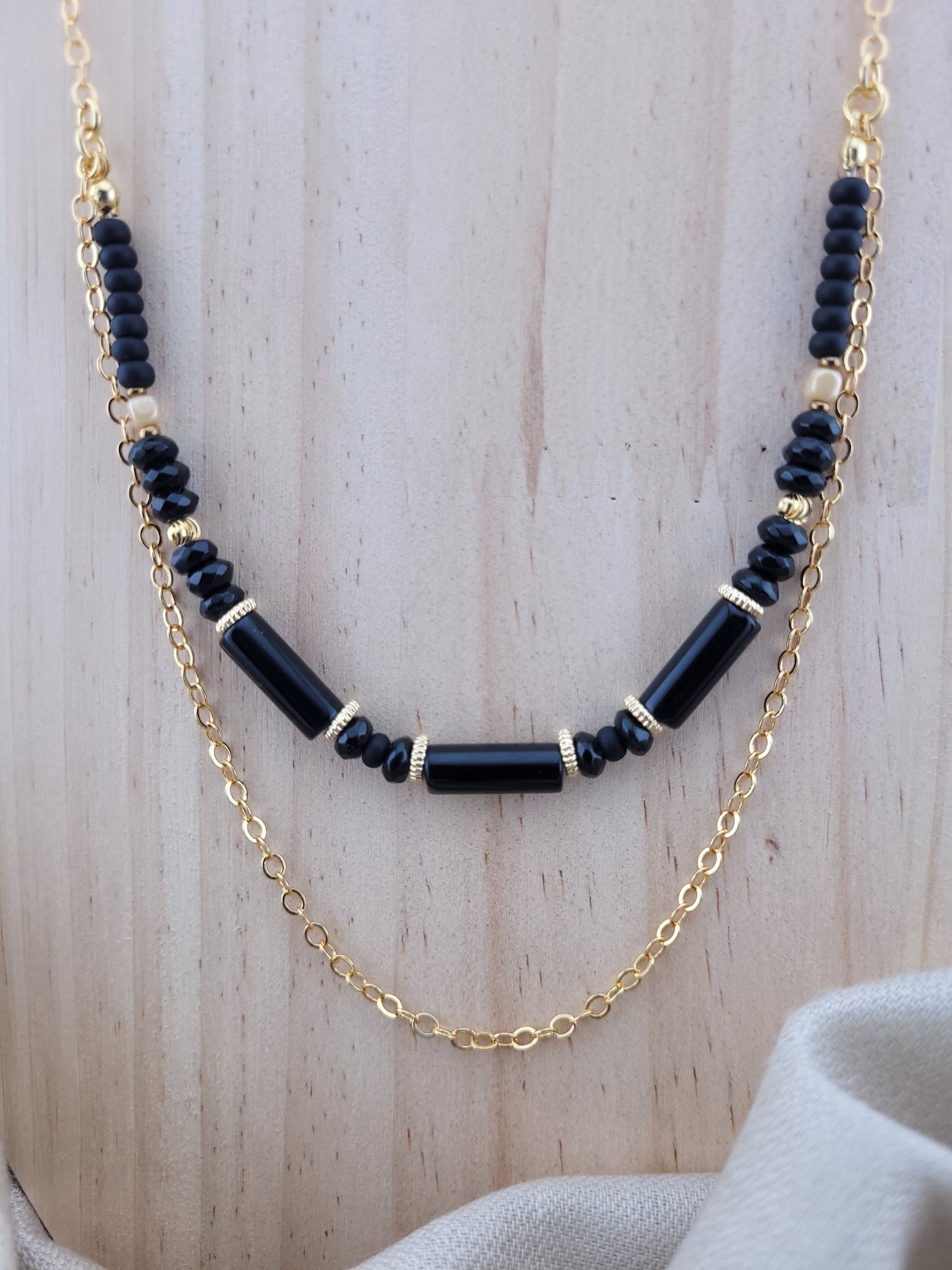 Collier multi rang en Onyx Tanjavur