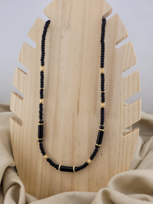 Collier en perle de verre et Onyx noir Tanjavur