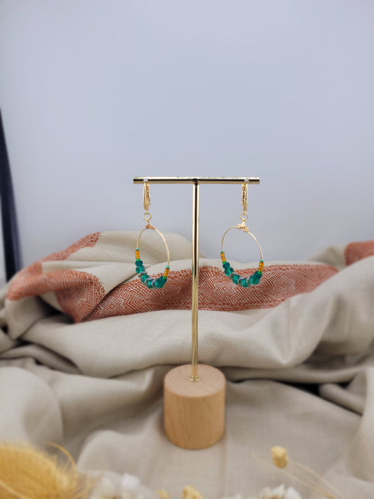 Boucles d'oreilles créoles en perles émeraude Bijapur