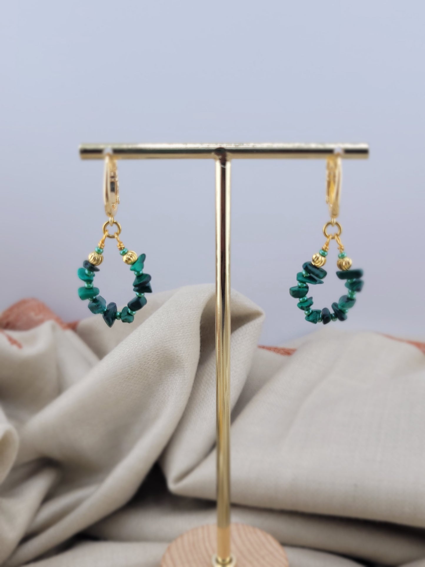 Boucles d'oreille goutte Malachite Tanjavur