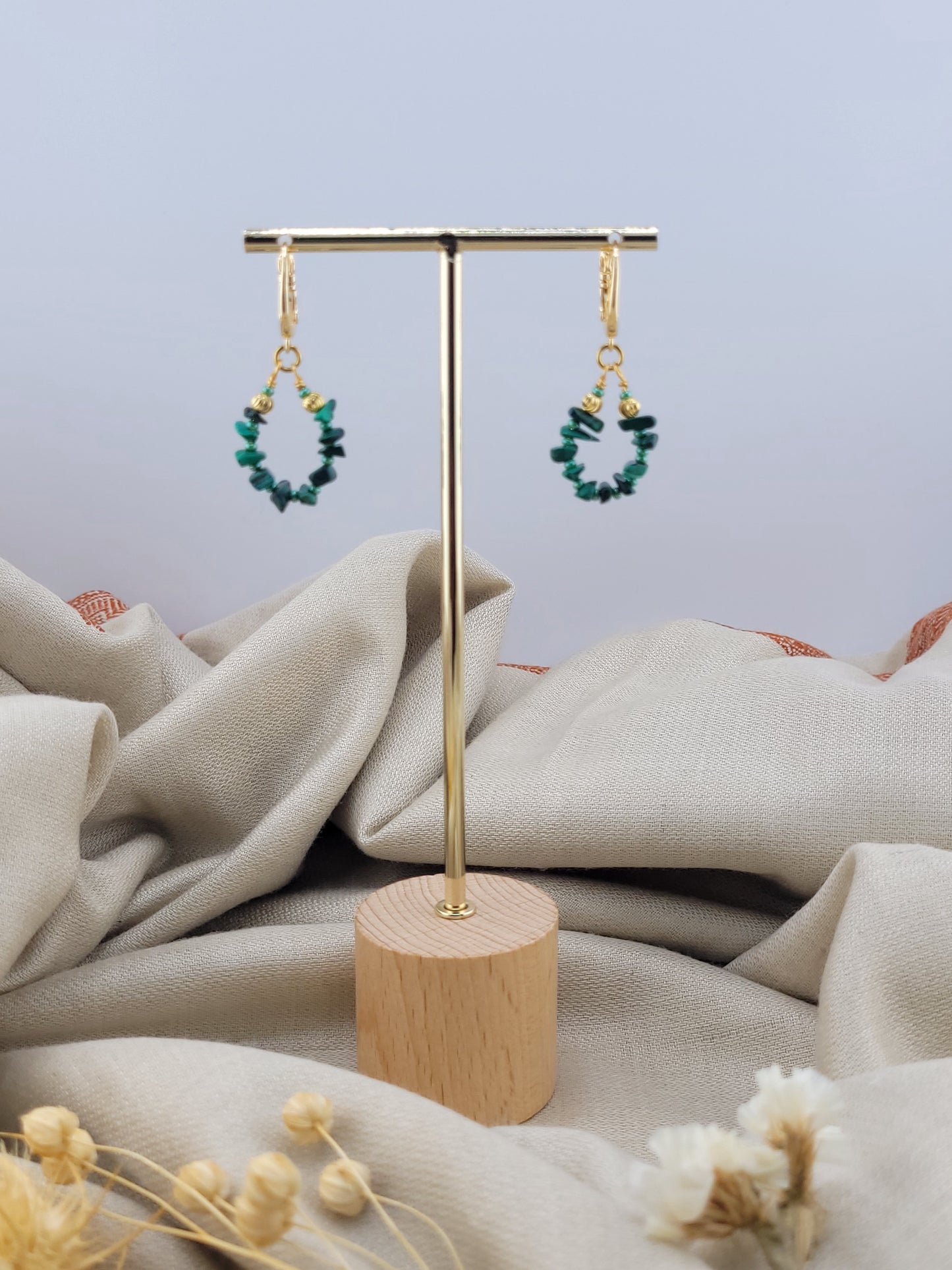 Boucles d'oreille goutte Malachite Tanjavur