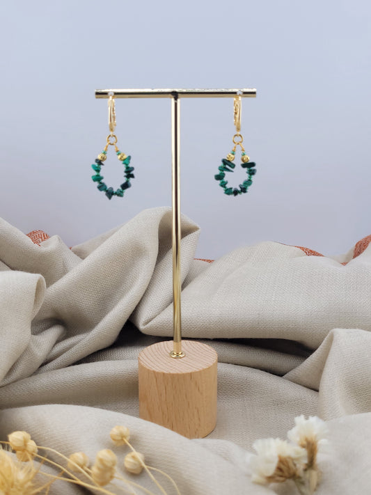 Boucles d'oreille goutte Malachite Tanjavur