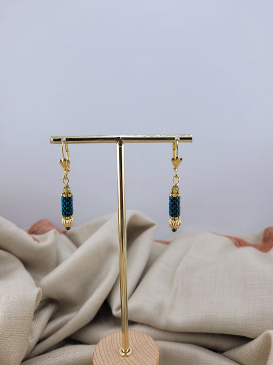 Boucles d'oreilles pendantes en perles miyuki émeraude Mumbai