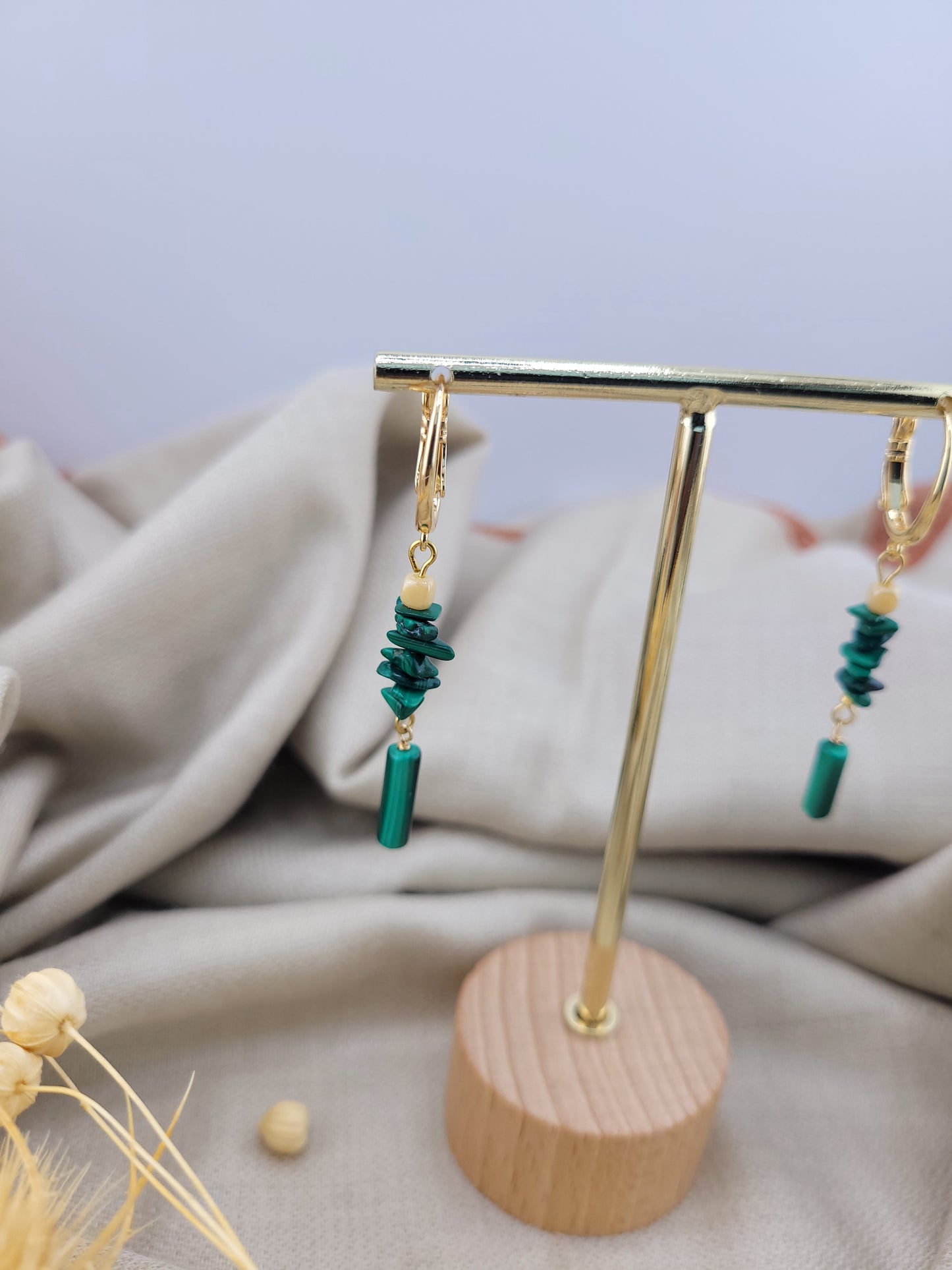 Boucles d'oreille pendante Malachite Tanjavur