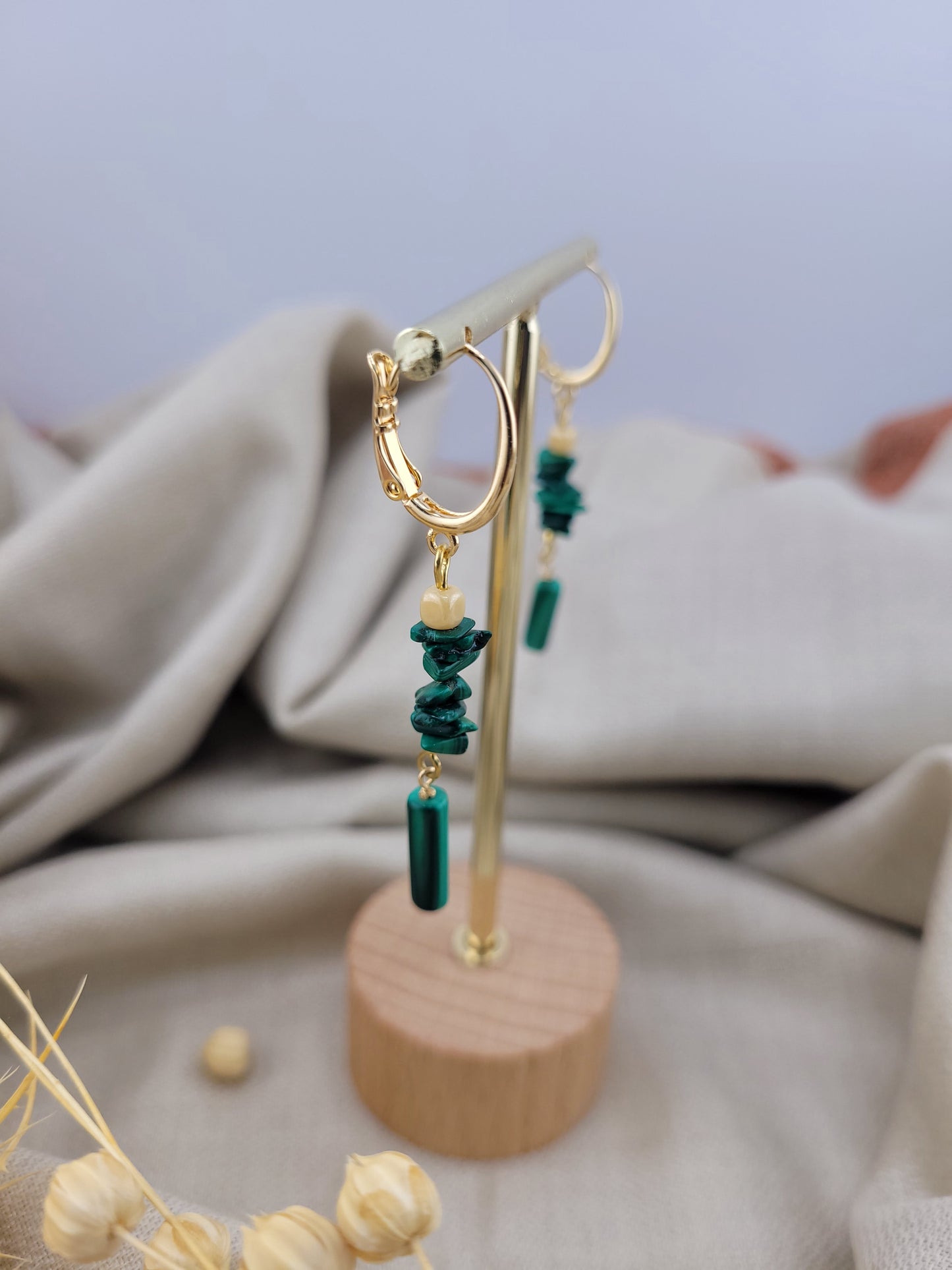 Boucles d'oreille pendante Malachite Tanjavur