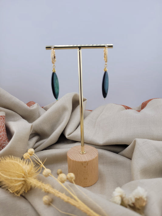 Boucles d'oreilles pendantes en perles coquillage vert Nagpur