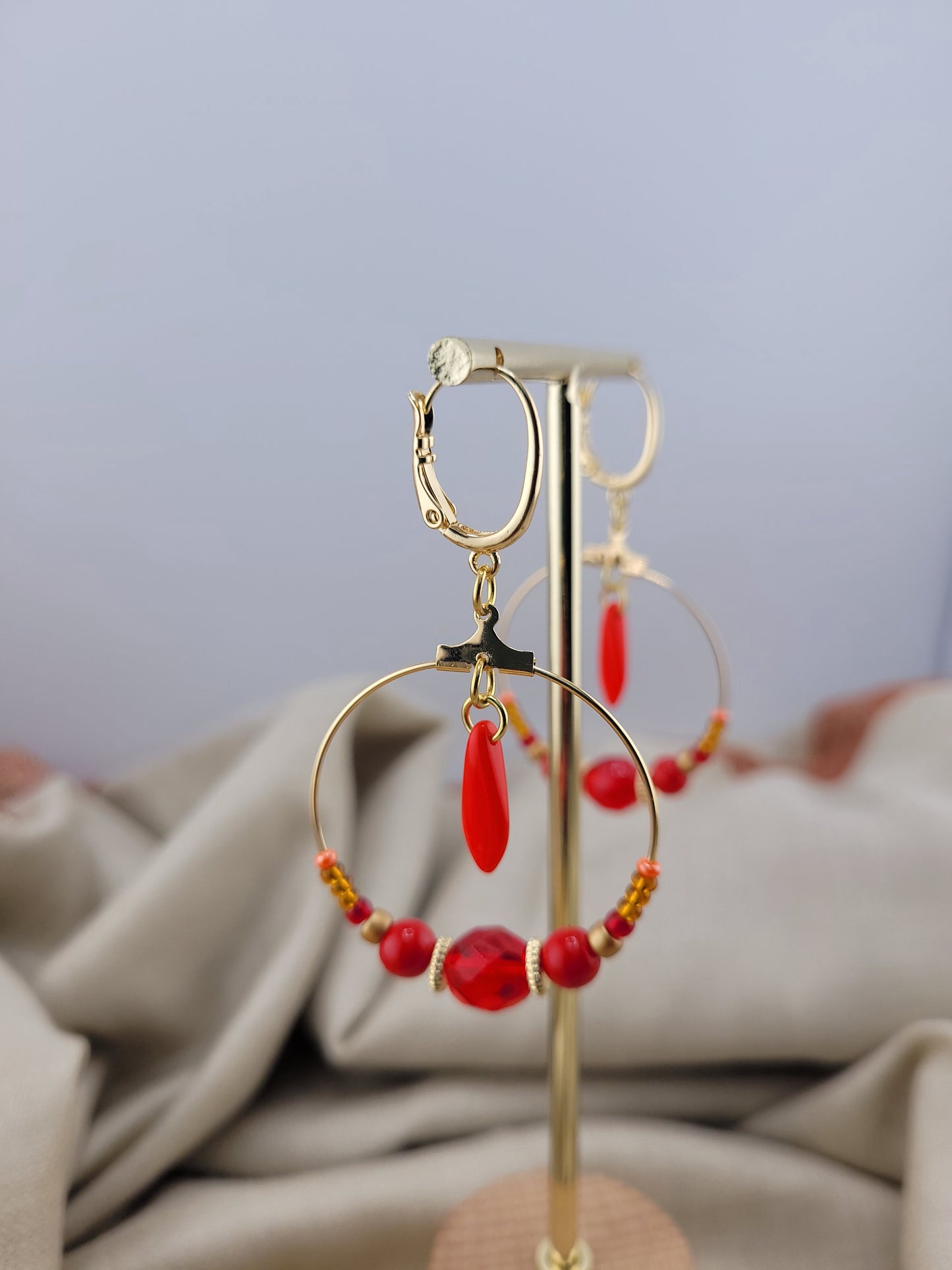 Boucles d'oreilles créoles rouge Madurai