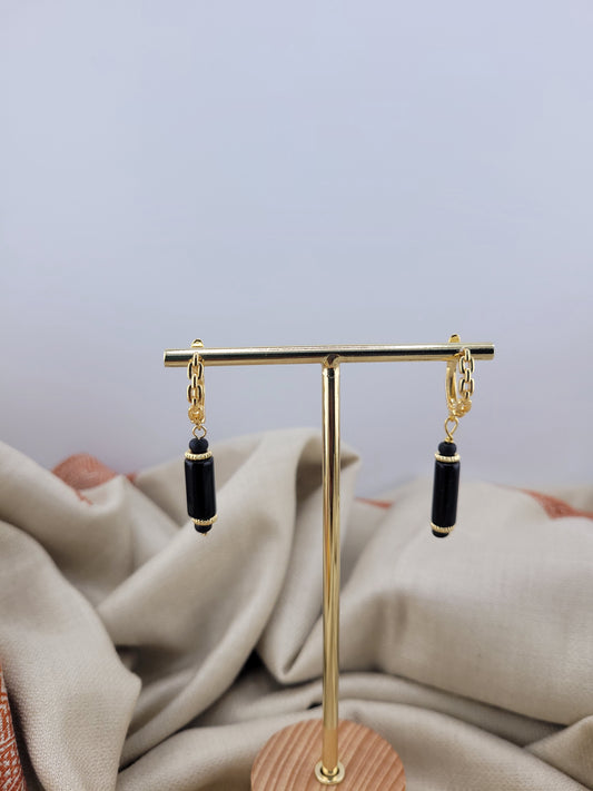 Boucles d'oreilles dormeuse onyx noir Tanjavur