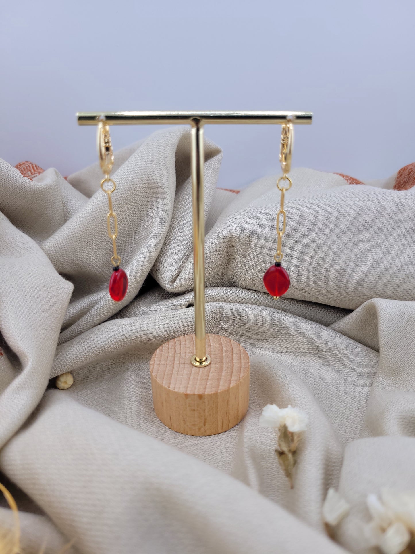 Boucles d'oreilles pendantes rouge Bombay