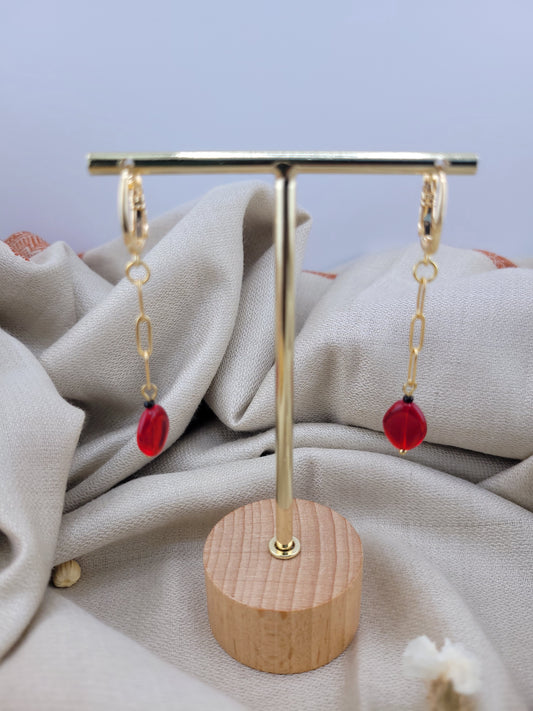 Boucles d'oreilles pendantes rouge Bombay