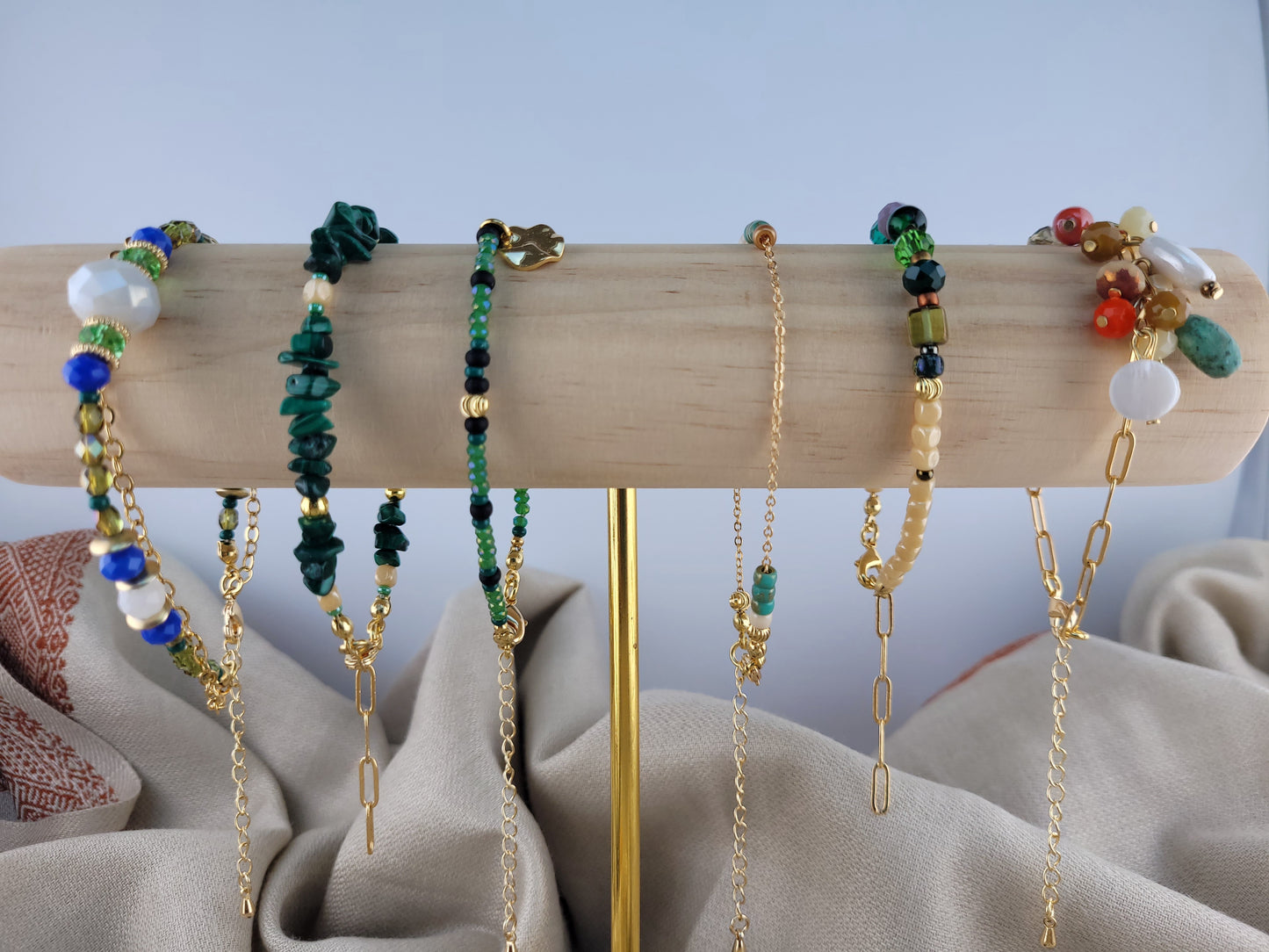 Bracelet en perles de verre vert Mandurai