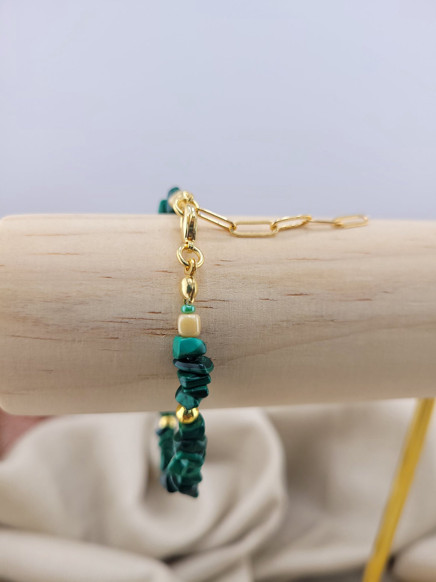 Bracelet en perles vert Malachite Tanjavur