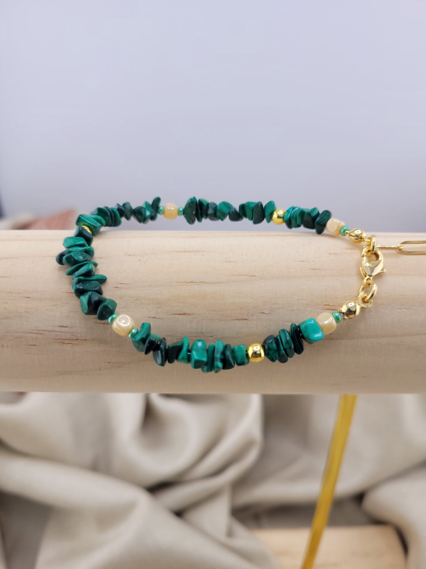 Bracelet en perles vert Malachite Tanjavur