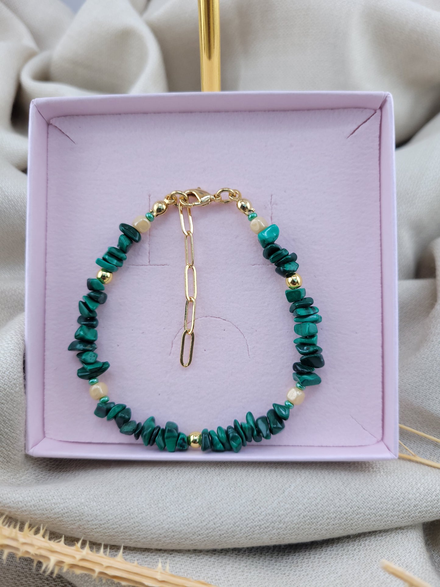 Bracelet en perles vert Malachite Tanjavur